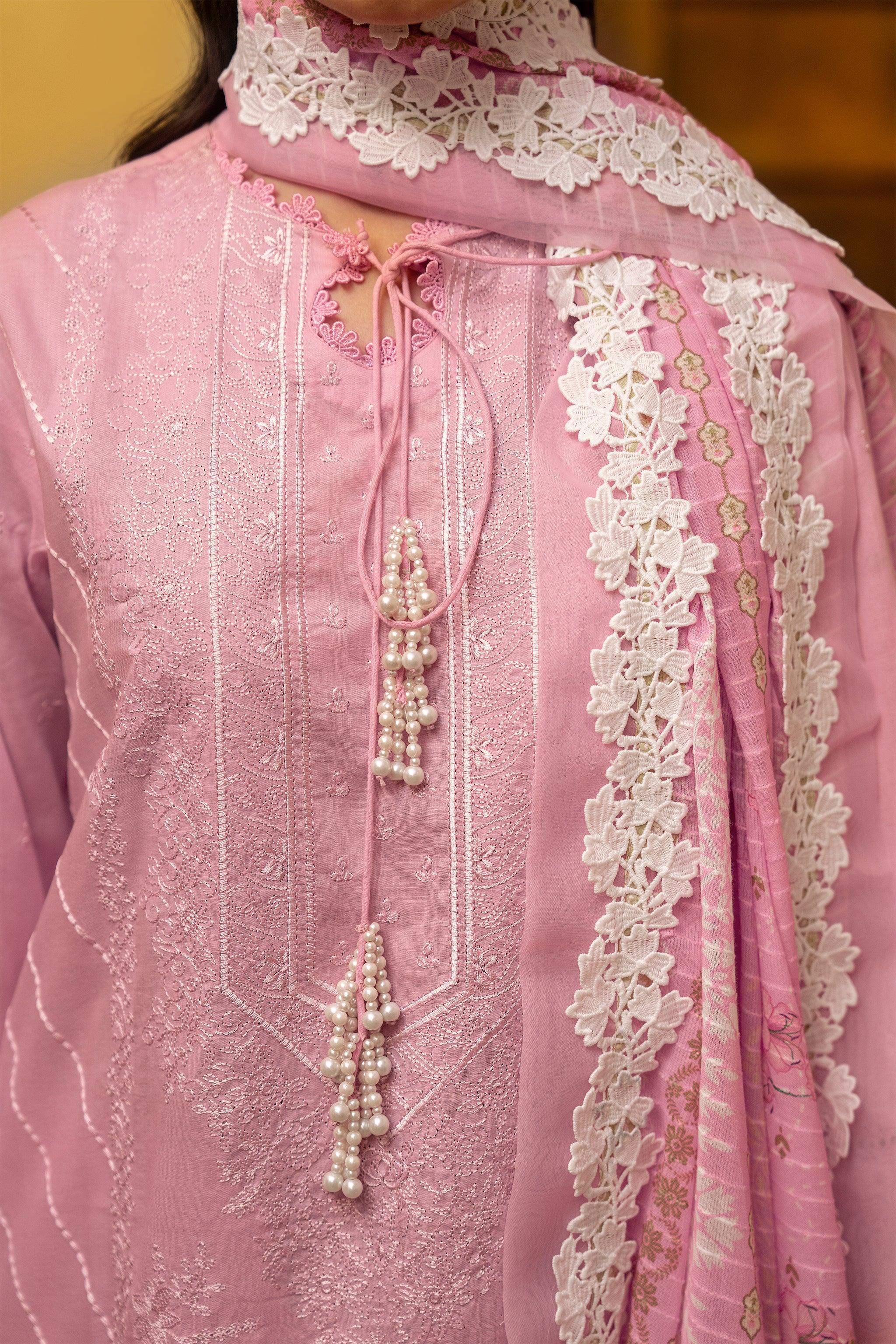 3 Piece Pink Unstitched Embroidered Lawn - SafaNoor