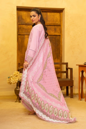 3 Piece Pink Unstitched Embroidered Lawn - SafaNoor