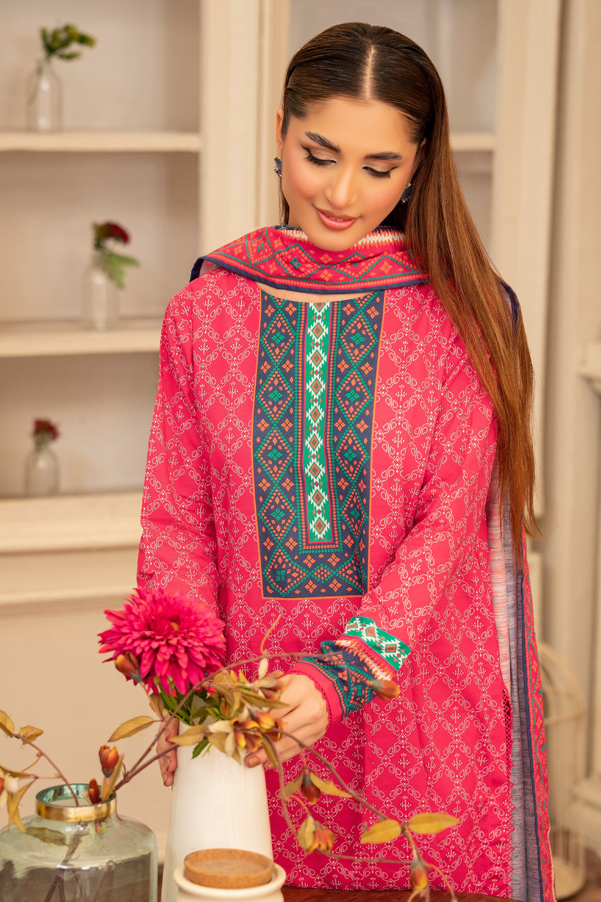 3 Piece Pink Unstitched Printed Khaddar - (Vol-109/09)D3 - SAFANOOR