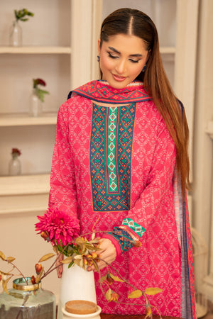 3 Piece Pink Unstitched Printed Khaddar - (Vol-109/09)D3 - SAFANOOR