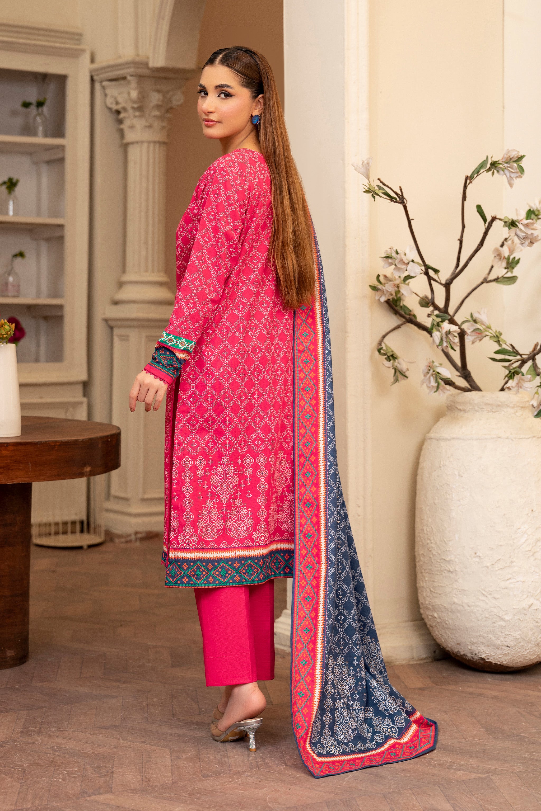 3 Piece Pink Unstitched Printed Khaddar - (Vol-109/09)D3 - SAFANOOR
