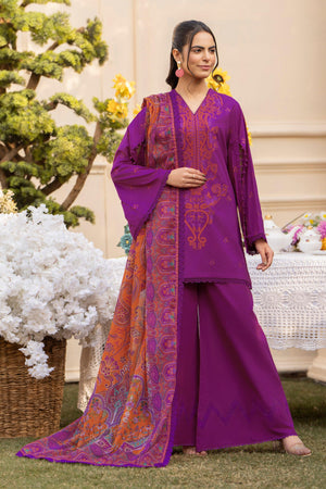 3 Piece Plum Embroidered Lawn Unstitched - SafaNoor