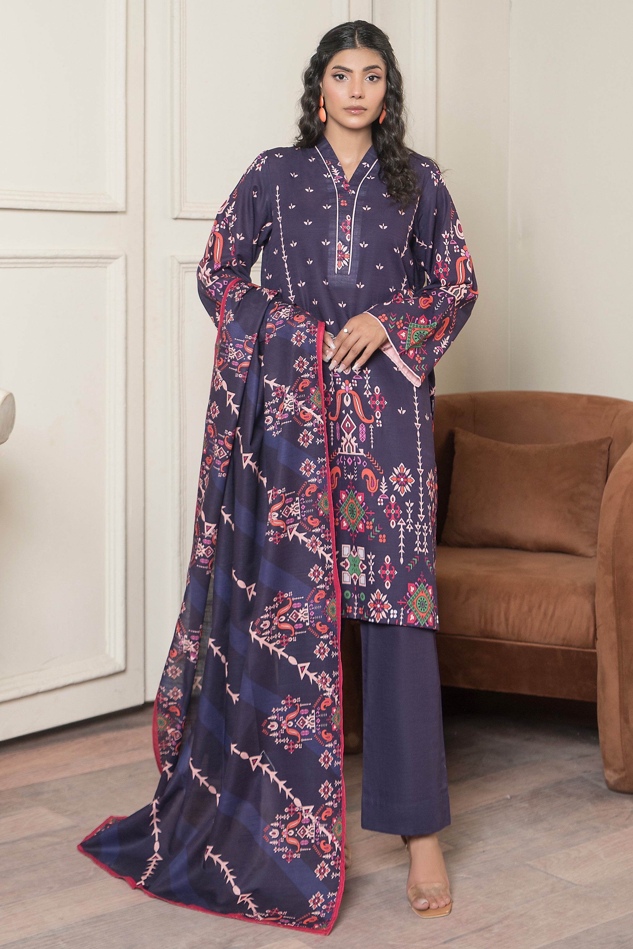 3 Piece Plum Khaddar Unstitched - (Vol-83/12)3P-W-24-D12 - SAFANOOR