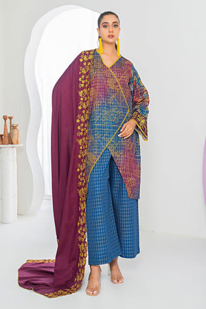 3 Piece Plum Printed Khaddar Unstitched - SafaNoor