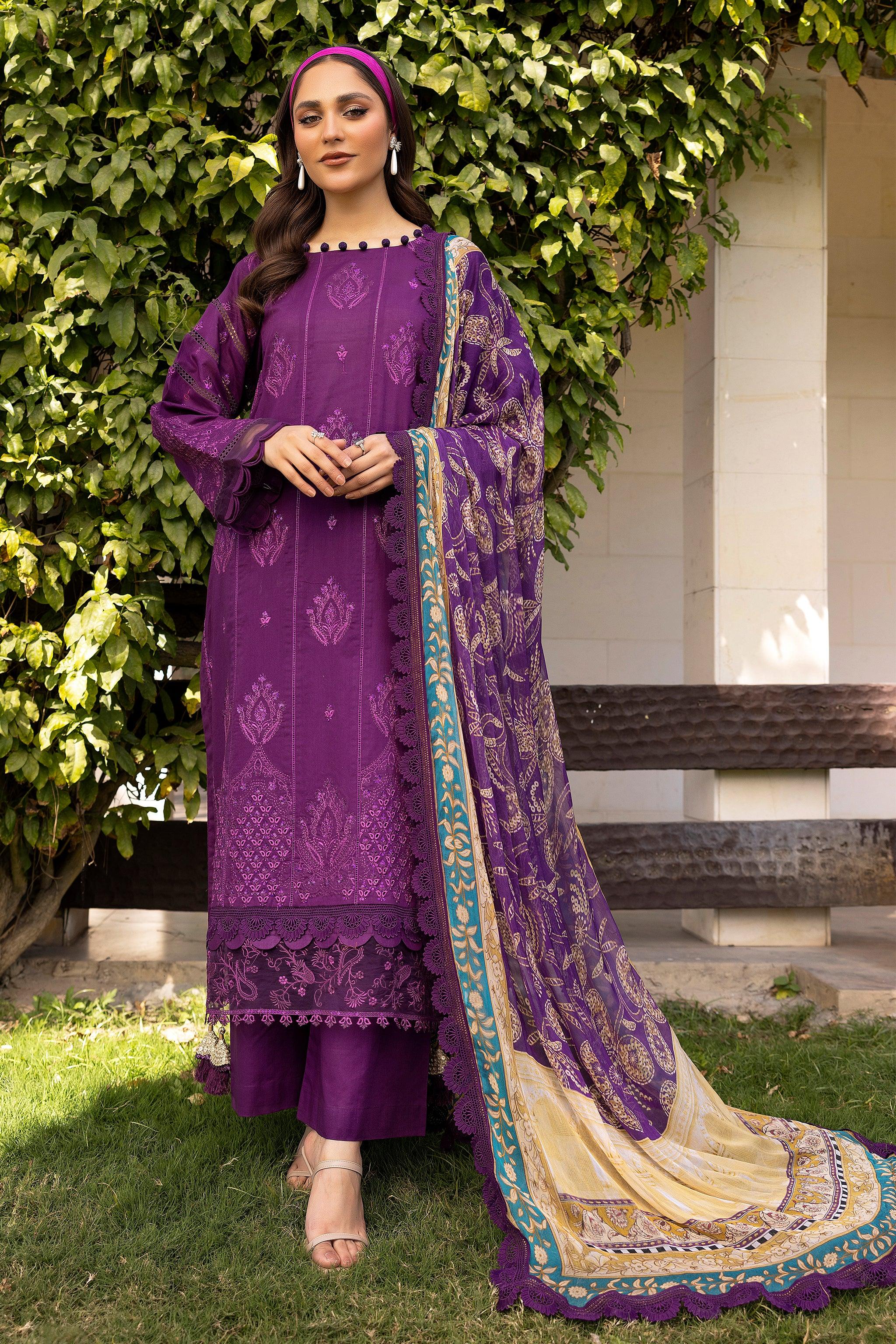 3 Piece Plum Unstitched Embroidered Lawn - SafaNoor