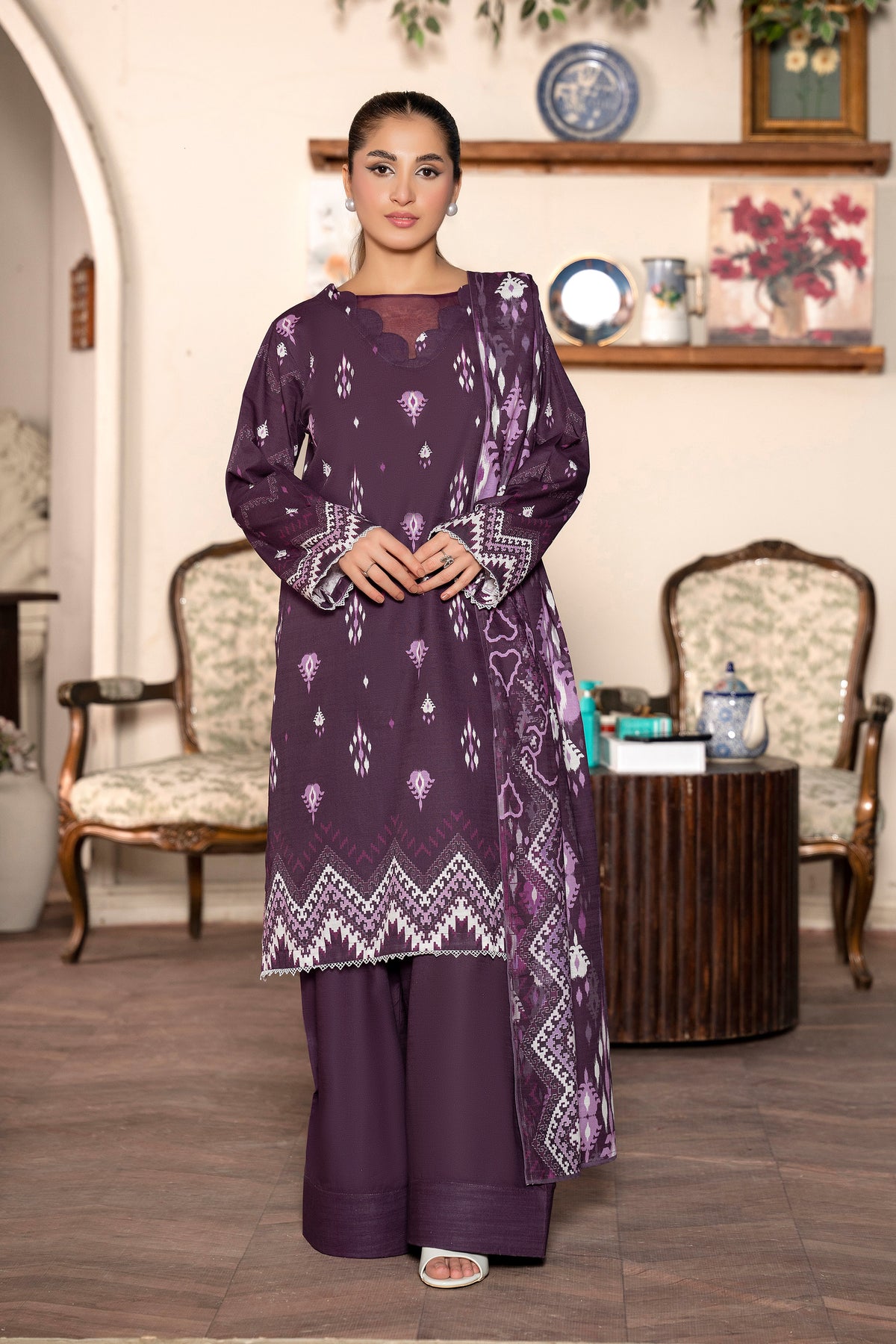 3 Piece Plum Unstitched Printed Khaddar - (Vol-109/09)D6 - SAFANOOR