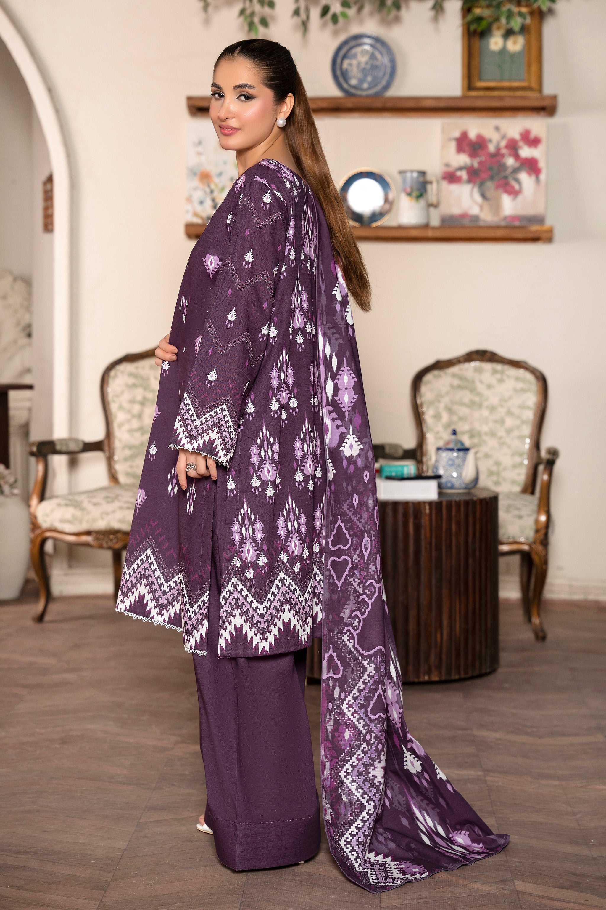 3 Piece Plum Unstitched Printed Khaddar - (Vol-109/09)D6 - SAFANOOR