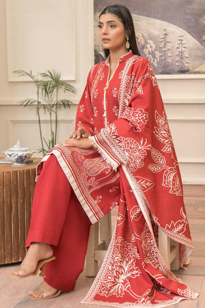 3 Piece Poppy Red Khaddar Unstitched - SafaNoor