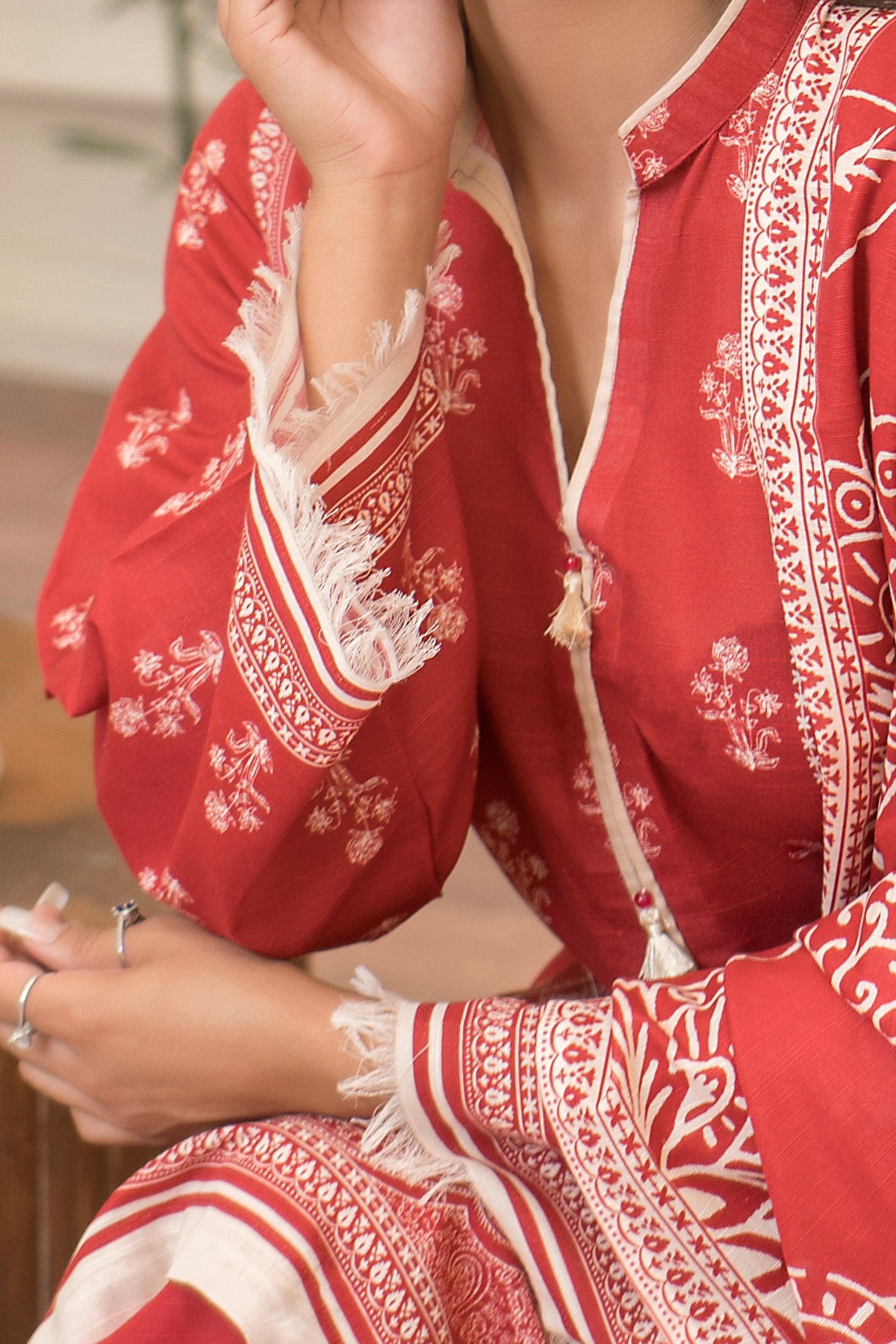 3 Piece Poppy Red Khaddar Unstitched - SafaNoor