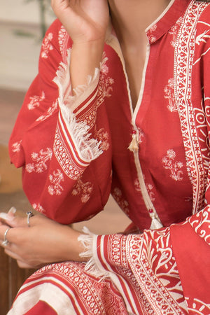 3 Piece Poppy Red Khaddar Unstitched - SafaNoor