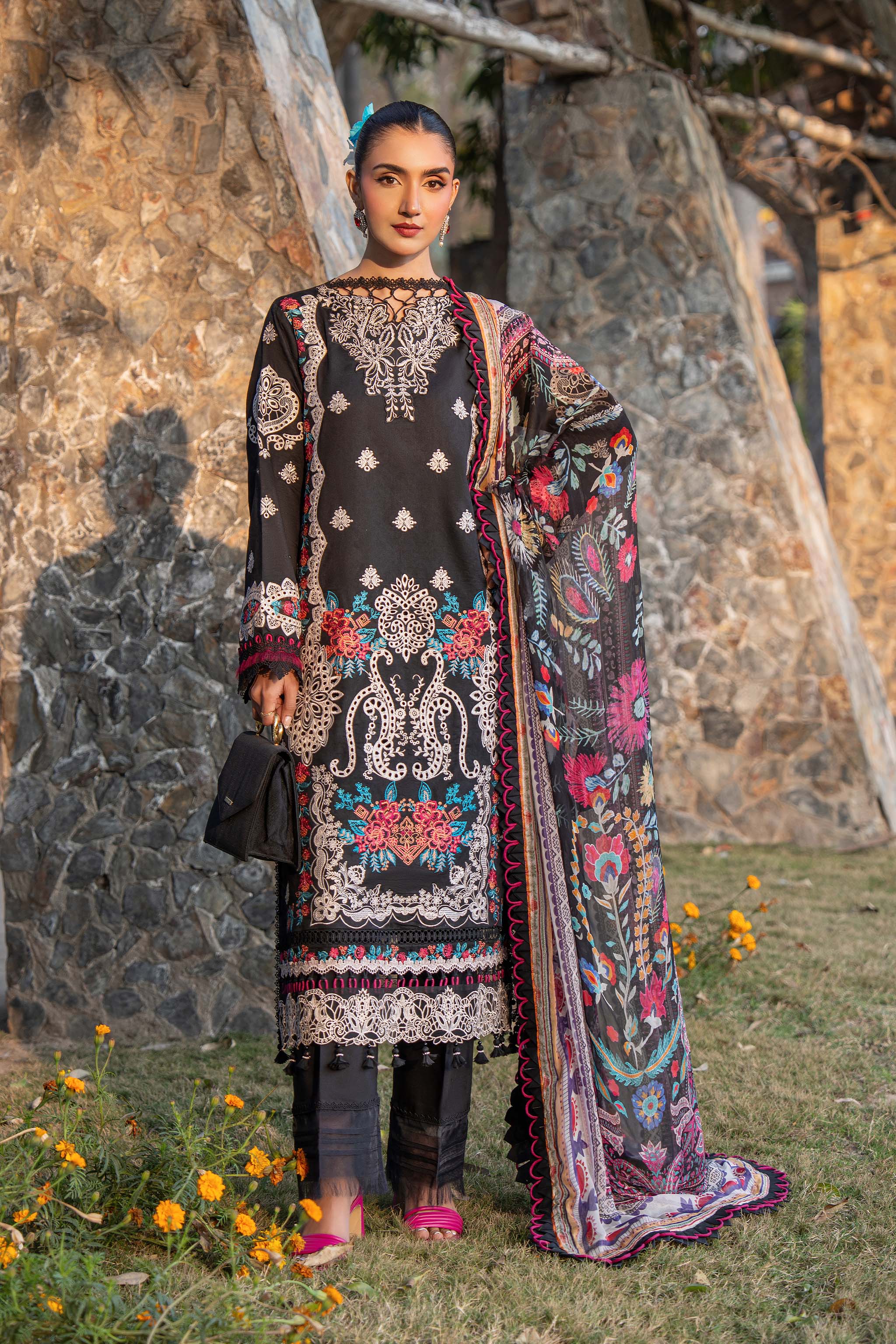 3 Piece Premium Unstitched Embroidered Lawn Eid Collection Main image