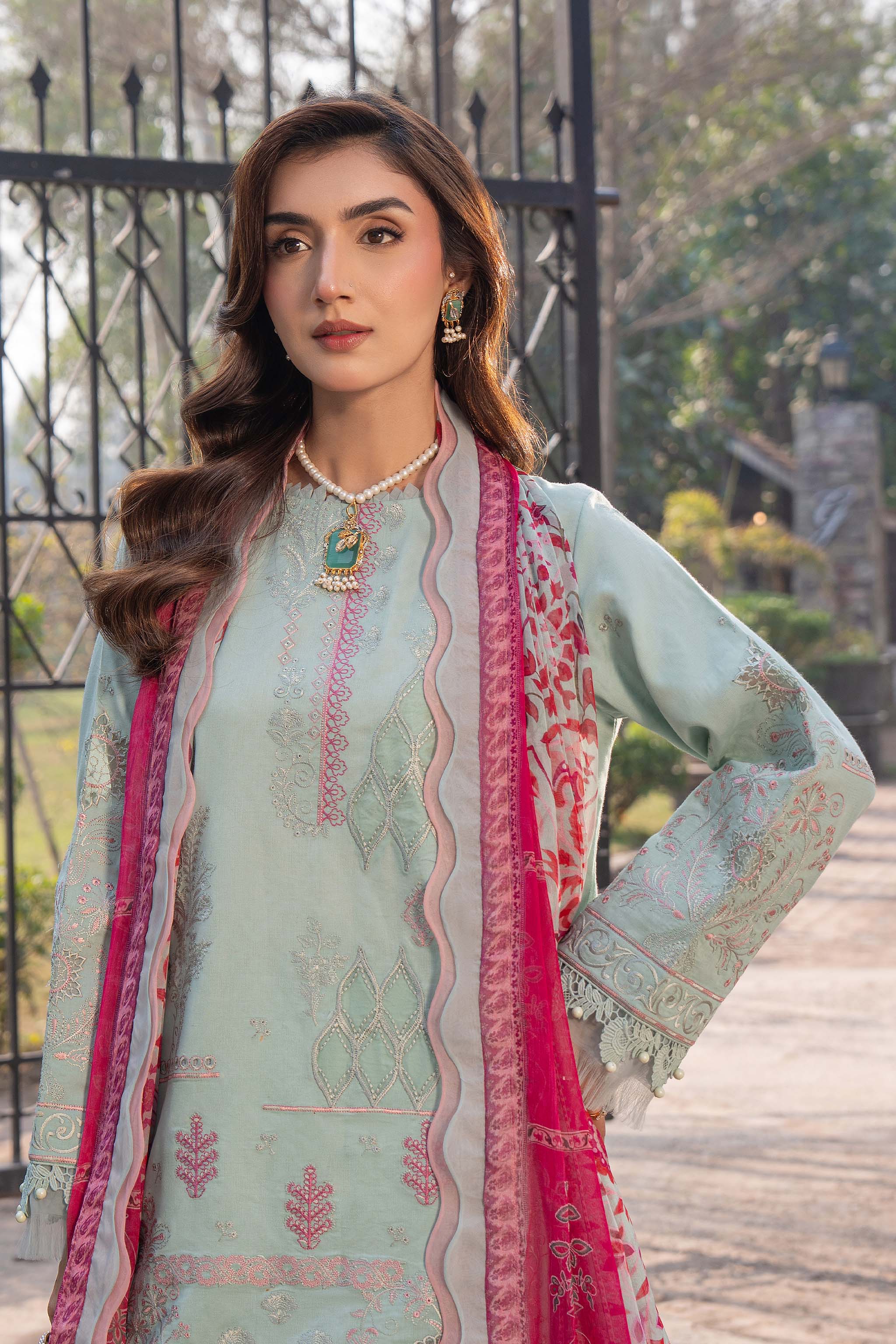 3 Piece Premium Unstitched Laurel Green Embroidered Lawn Suit