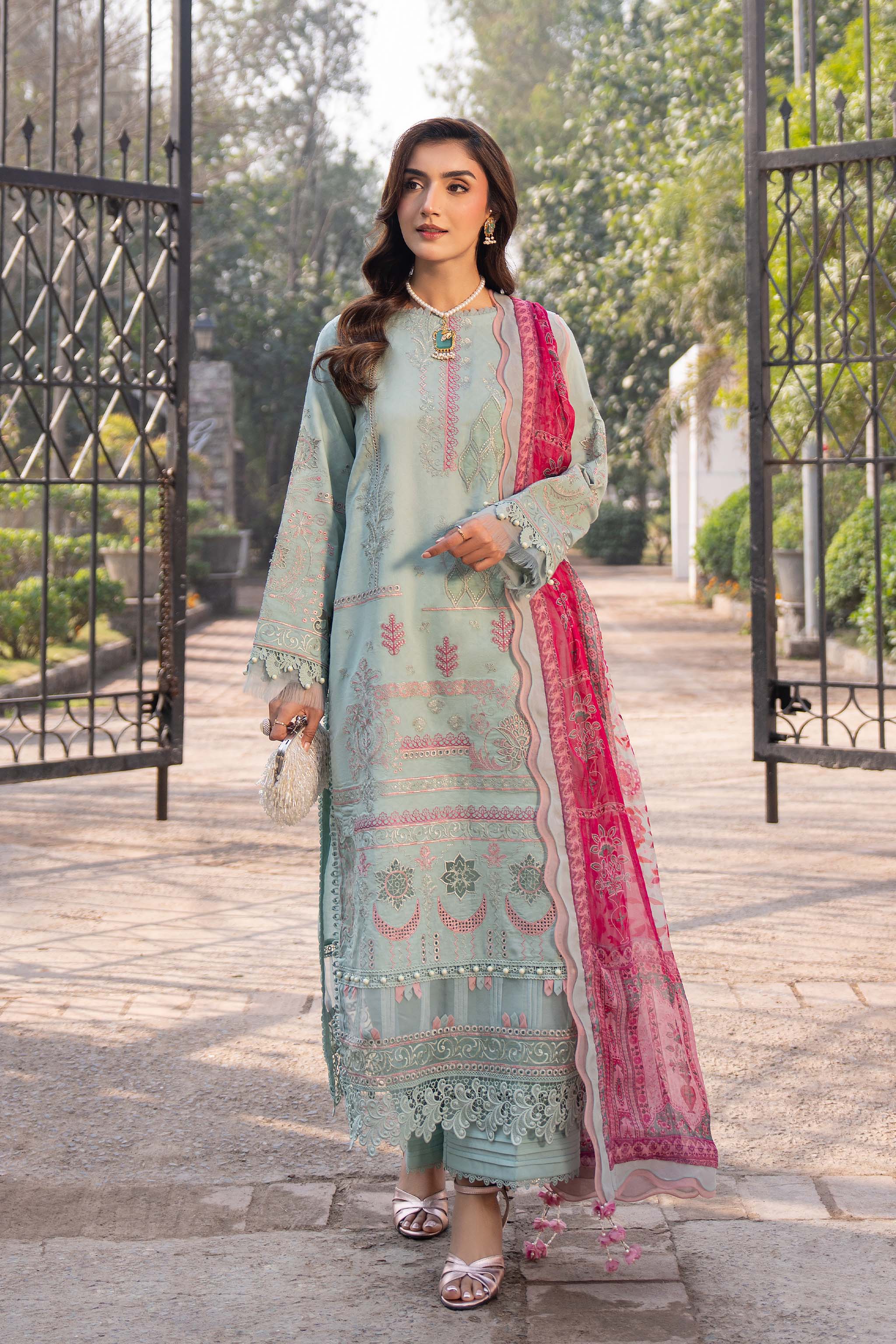 3 Piece Premium Unstitched Laurel Green Embroidered Lawn Suit Main image
