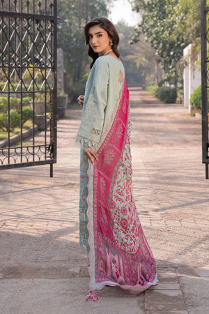 3 Piece Premium Unstitched Laurel Green Embroidered Lawn Suit