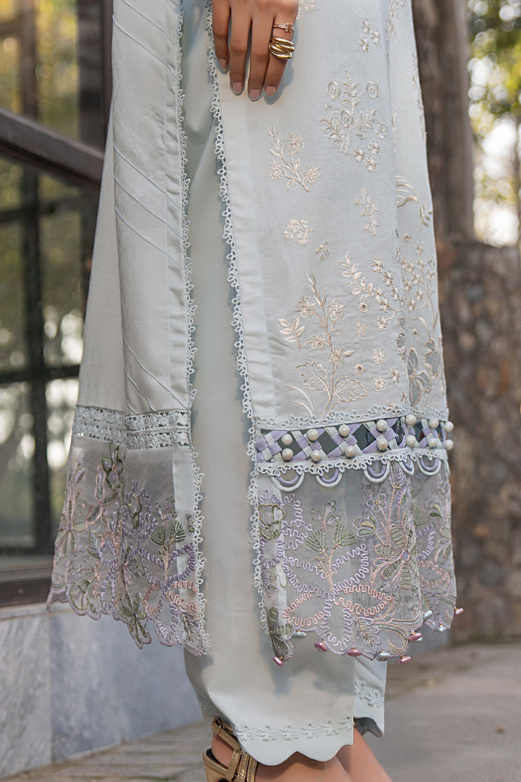 3 Piece Premium Unstitched Light Gray Embroidered Lawn Suit