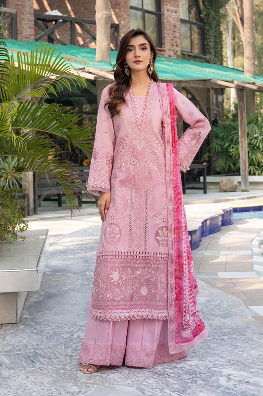3 Piece Premium Unstitched Light Pink Embroidered Lawn Suit