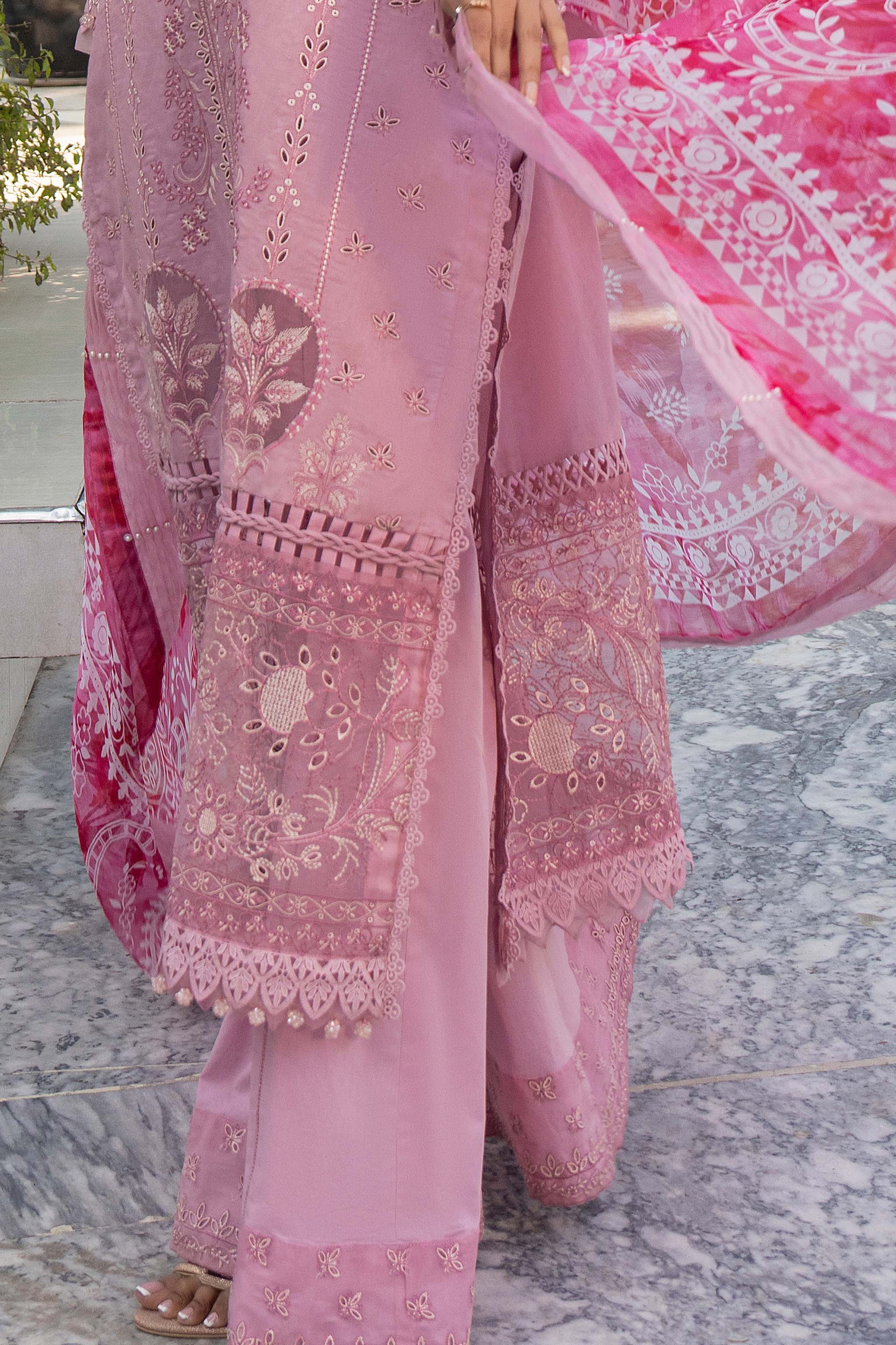 3 Piece Premium Unstitched Light Pink Embroidered Lawn Suit