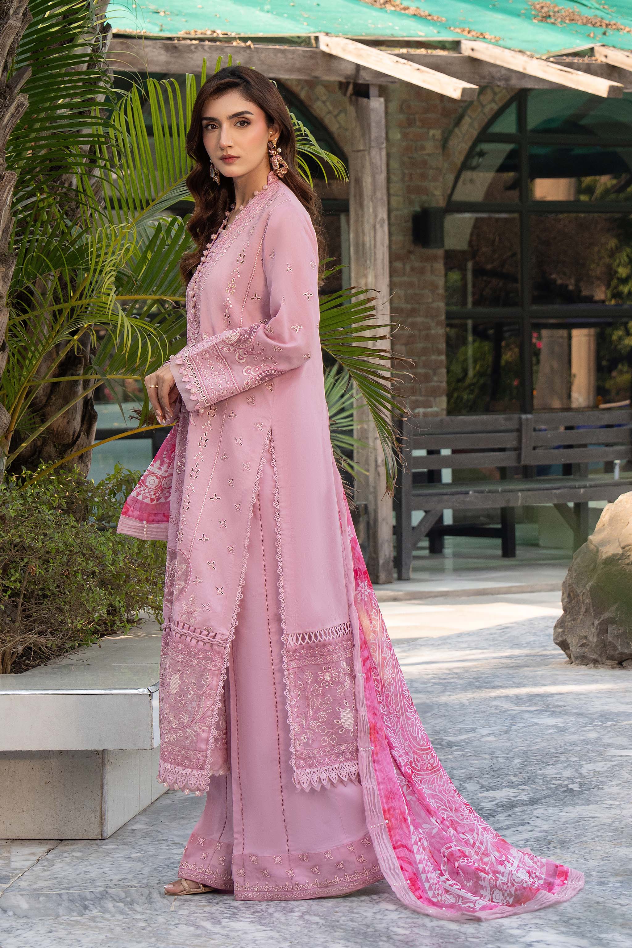 3 Piece Premium Unstitched Light Pink Embroidered Lawn Suit