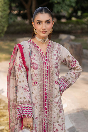 3 Piece Premium Unstitched Pale Silver Embroidered Lawn Suit