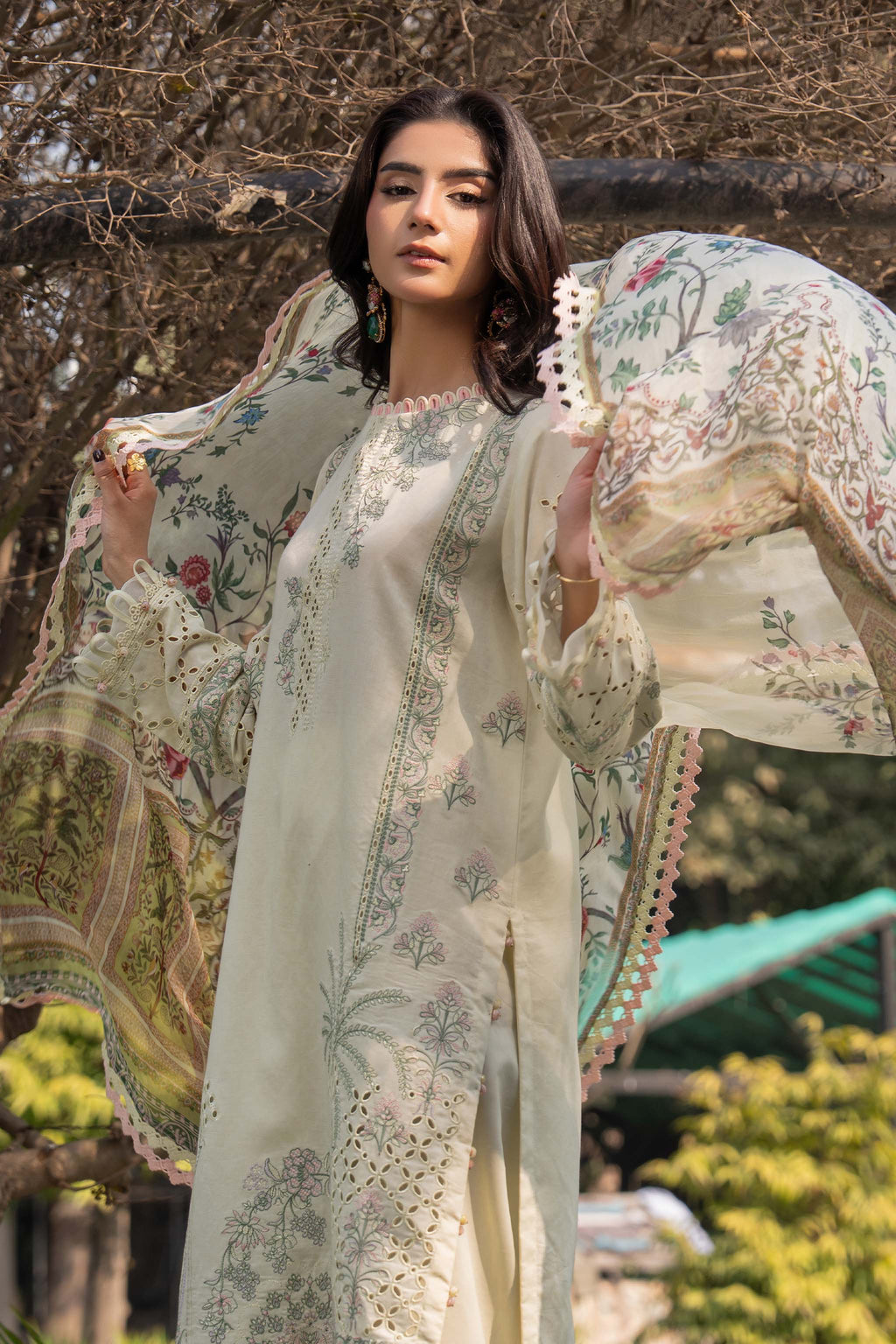3 Piece Premium Unstitched Pastel Gray Embroidered Lawn Suit