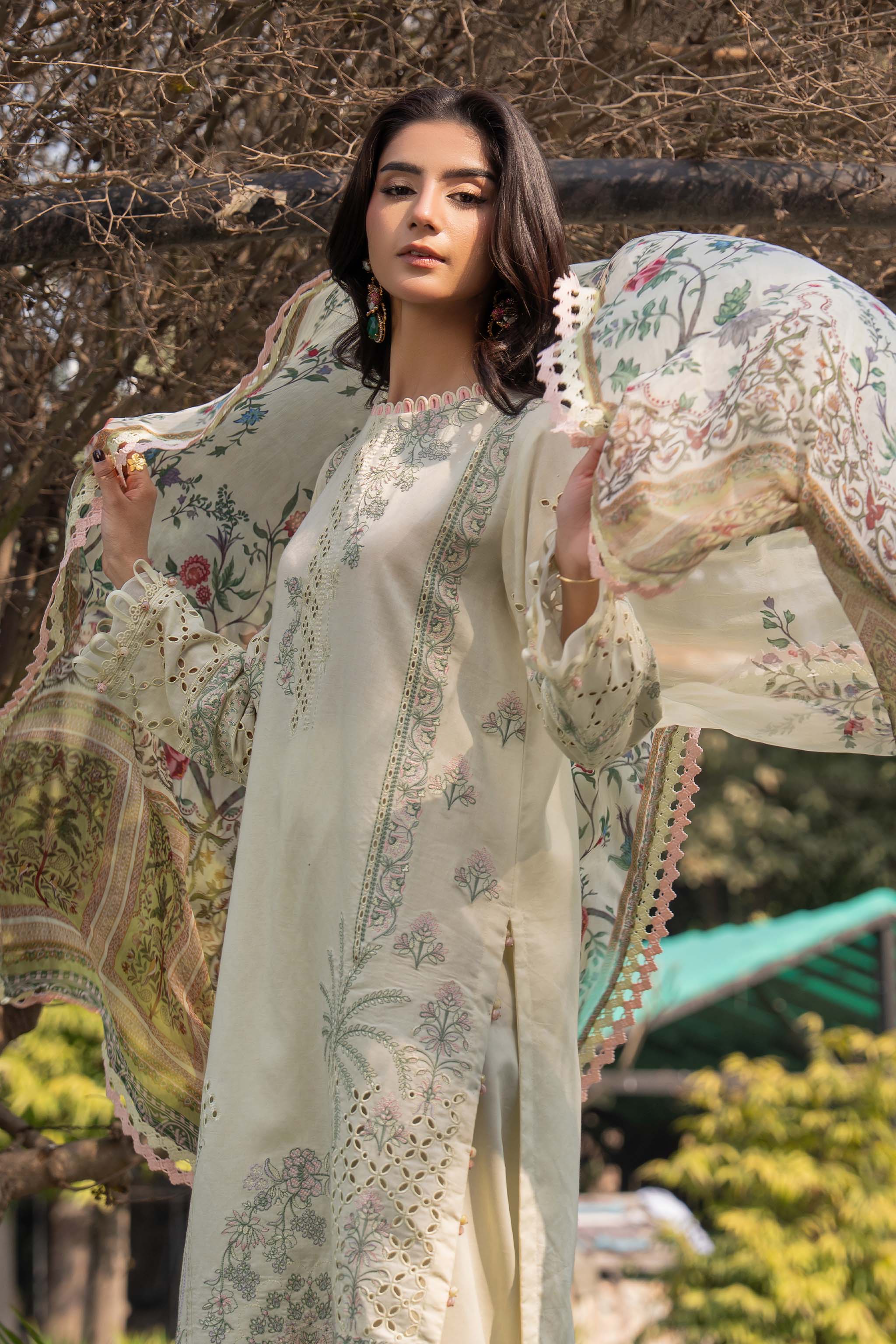 3 Piece Premium Unstitched Pastel Gray Embroidered Lawn Suit
