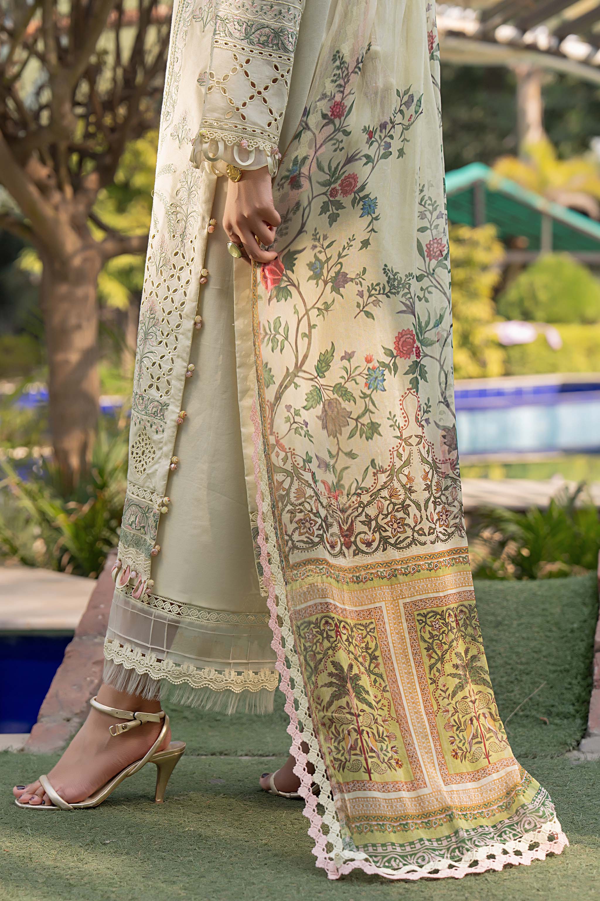 3 Piece Premium Unstitched Pastel Gray Embroidered Lawn Suit