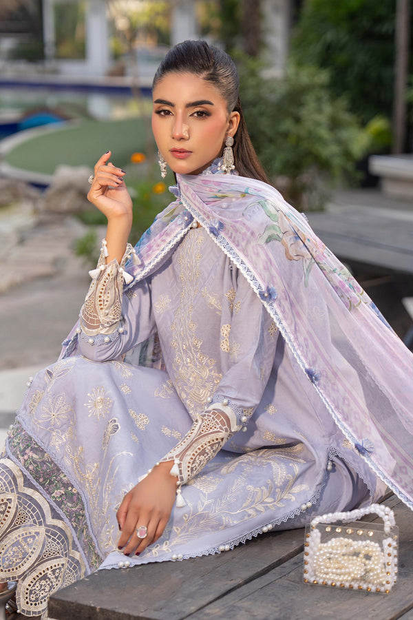 3 Piece Premium Unstitched Pastel Purple Embroidered Lawn Suit