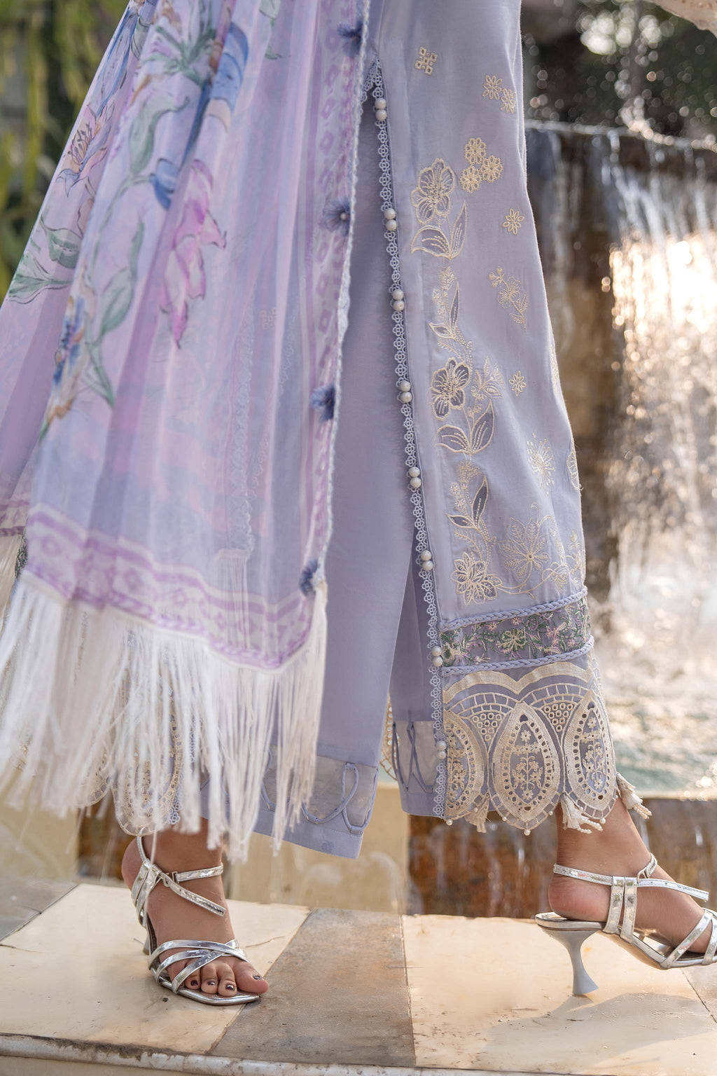 3 Piece Premium Unstitched Pastel Purple Embroidered Lawn Suit