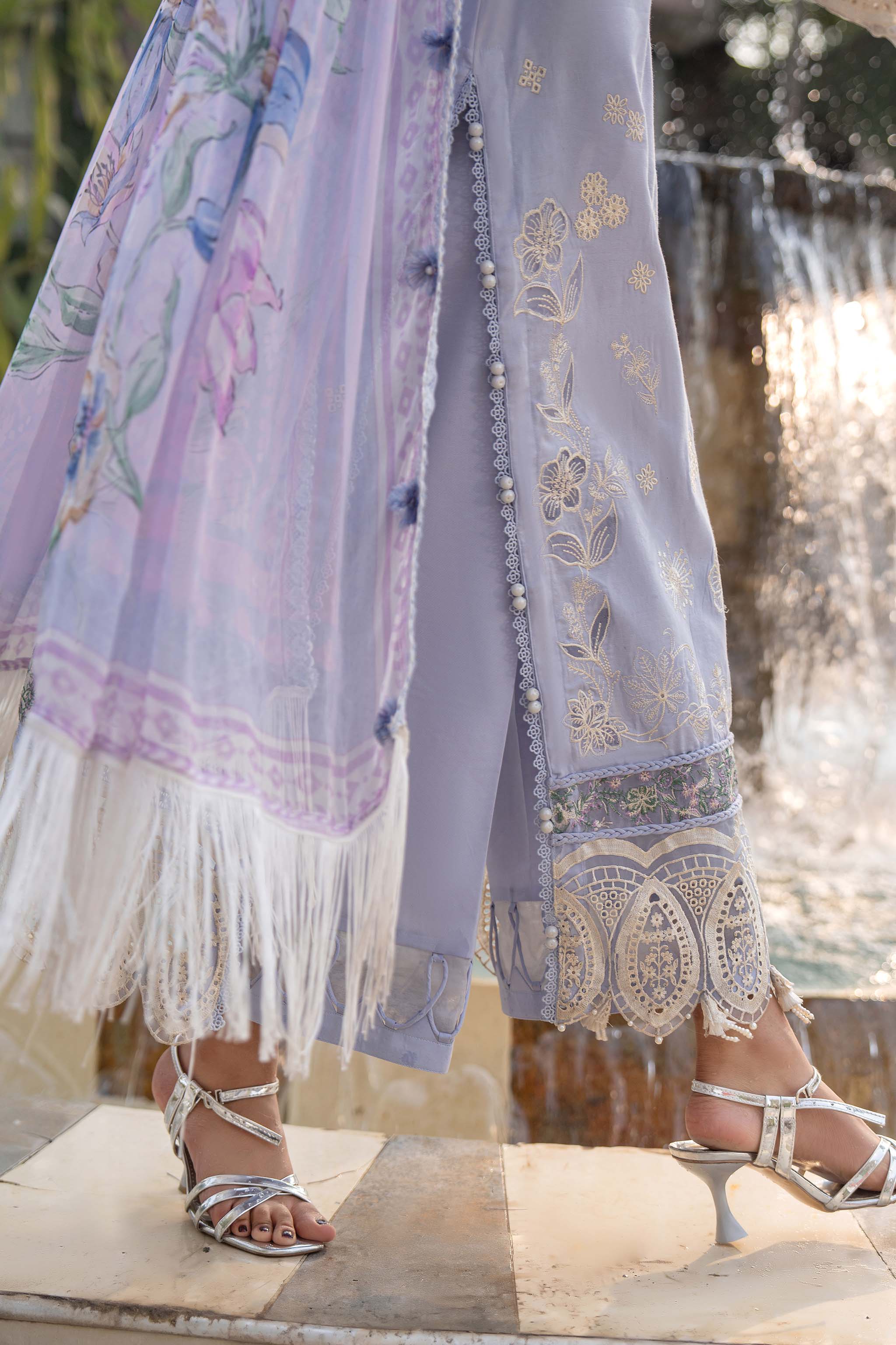 3 Piece Premium Unstitched Pastel Purple Embroidered Lawn Suit