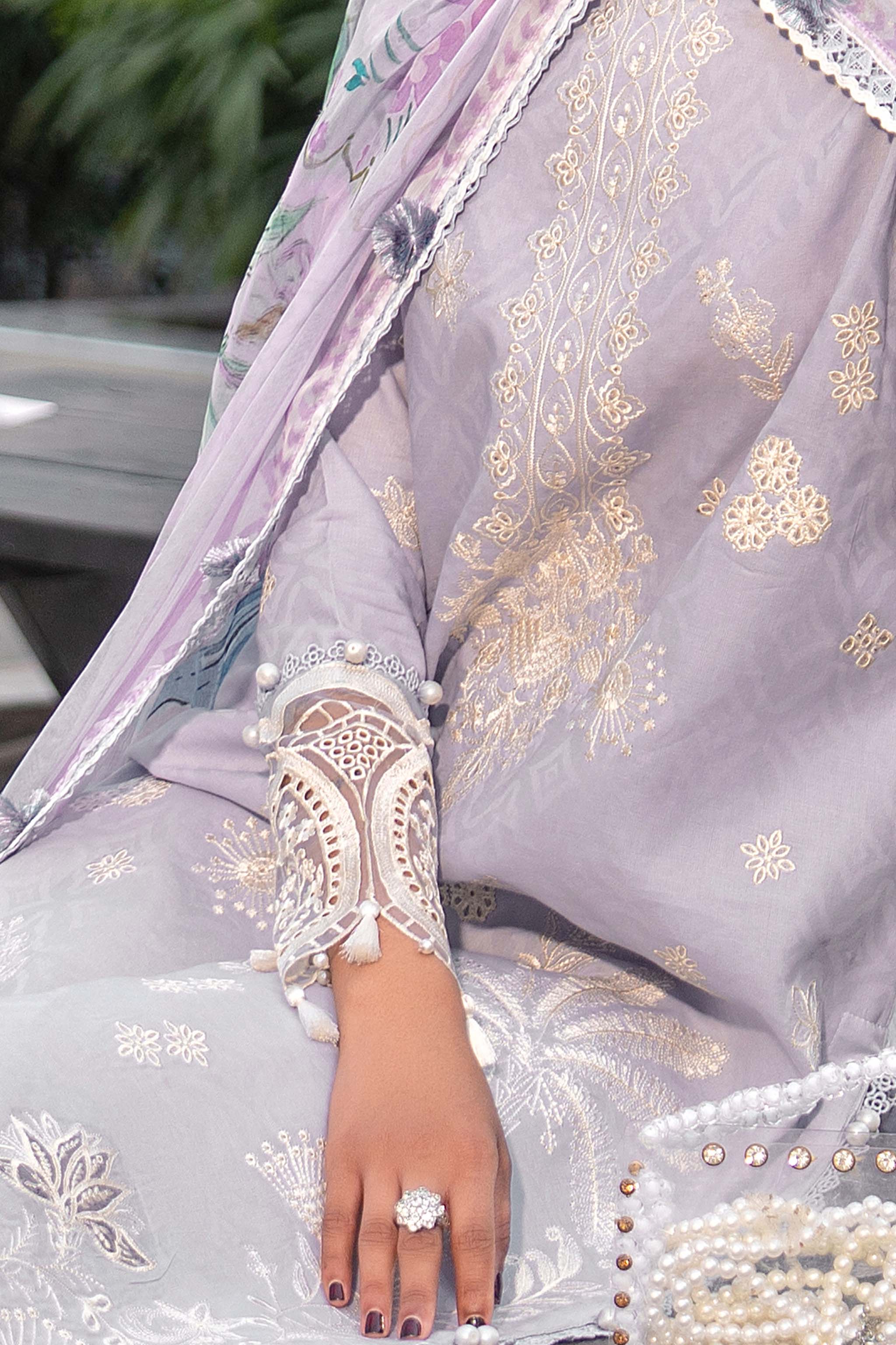 3 Piece Premium Unstitched Pastel Purple Embroidered Lawn Suit