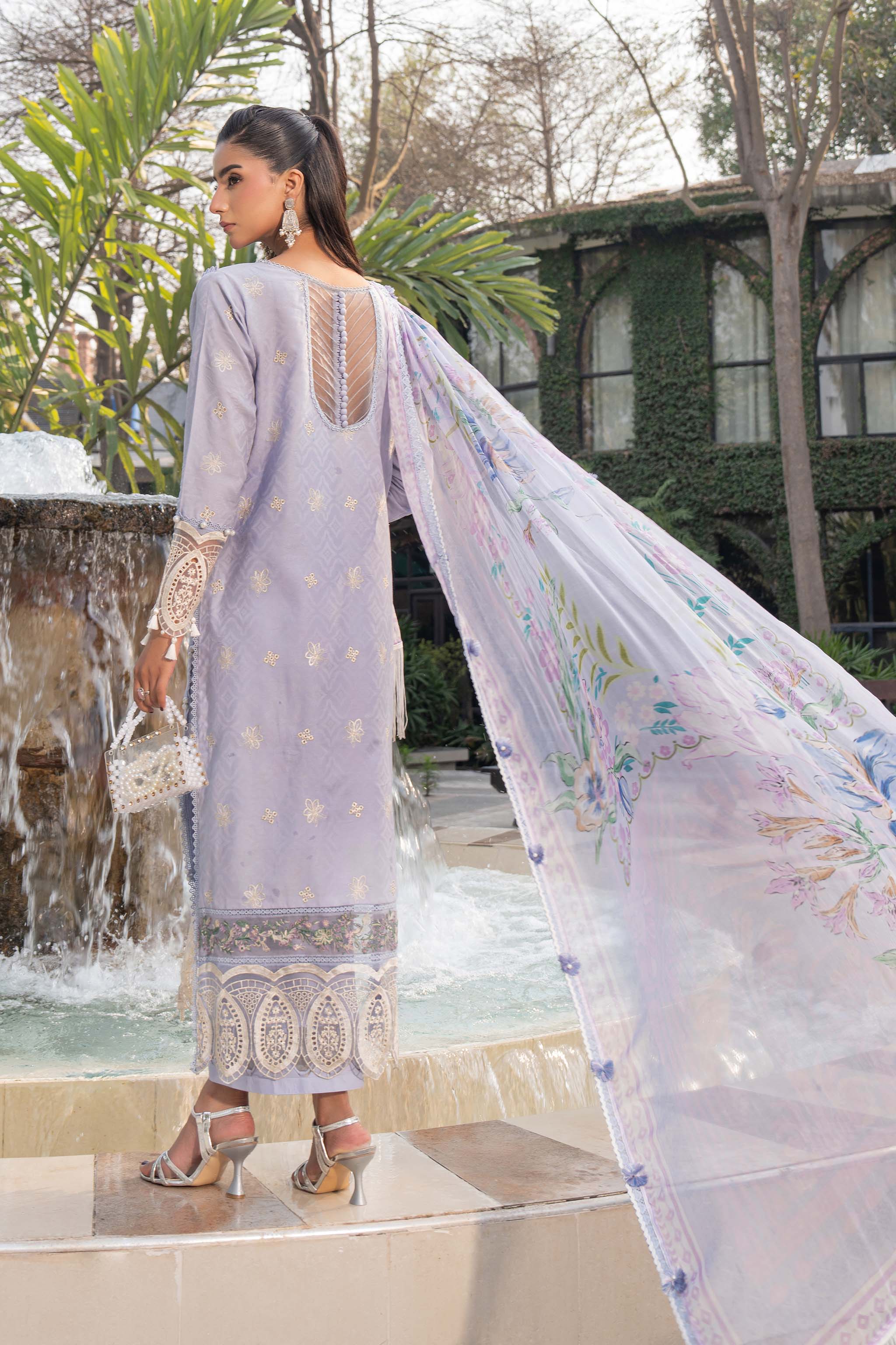 3 Piece Premium Unstitched Pastel Purple Embroidered Lawn Suit