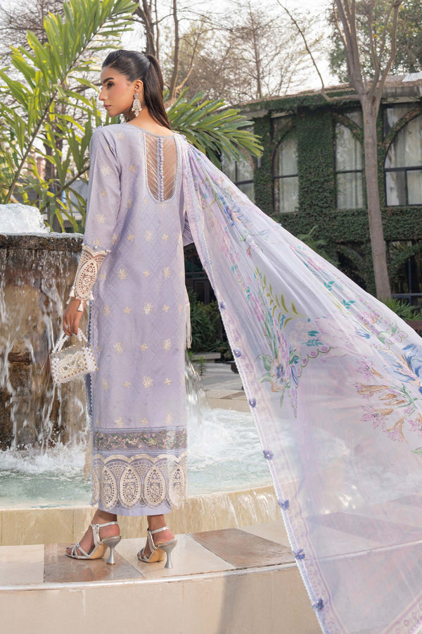 3 Piece Premium Unstitched Pastel Purple Embroidered Lawn Suit