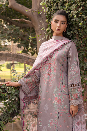 3 Piece Premium Unstitched Rosy Brown Embroidered Lawn Suit