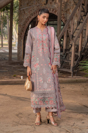 3 Piece Premium Unstitched Rosy Brown Embroidered Lawn Suit
