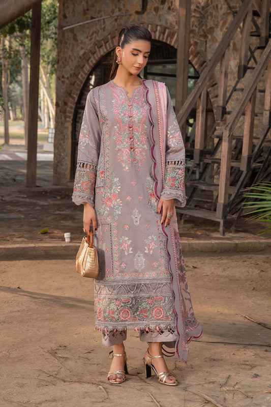 3 Piece Premium Unstitched Rosy Brown Embroidered Lawn Suit