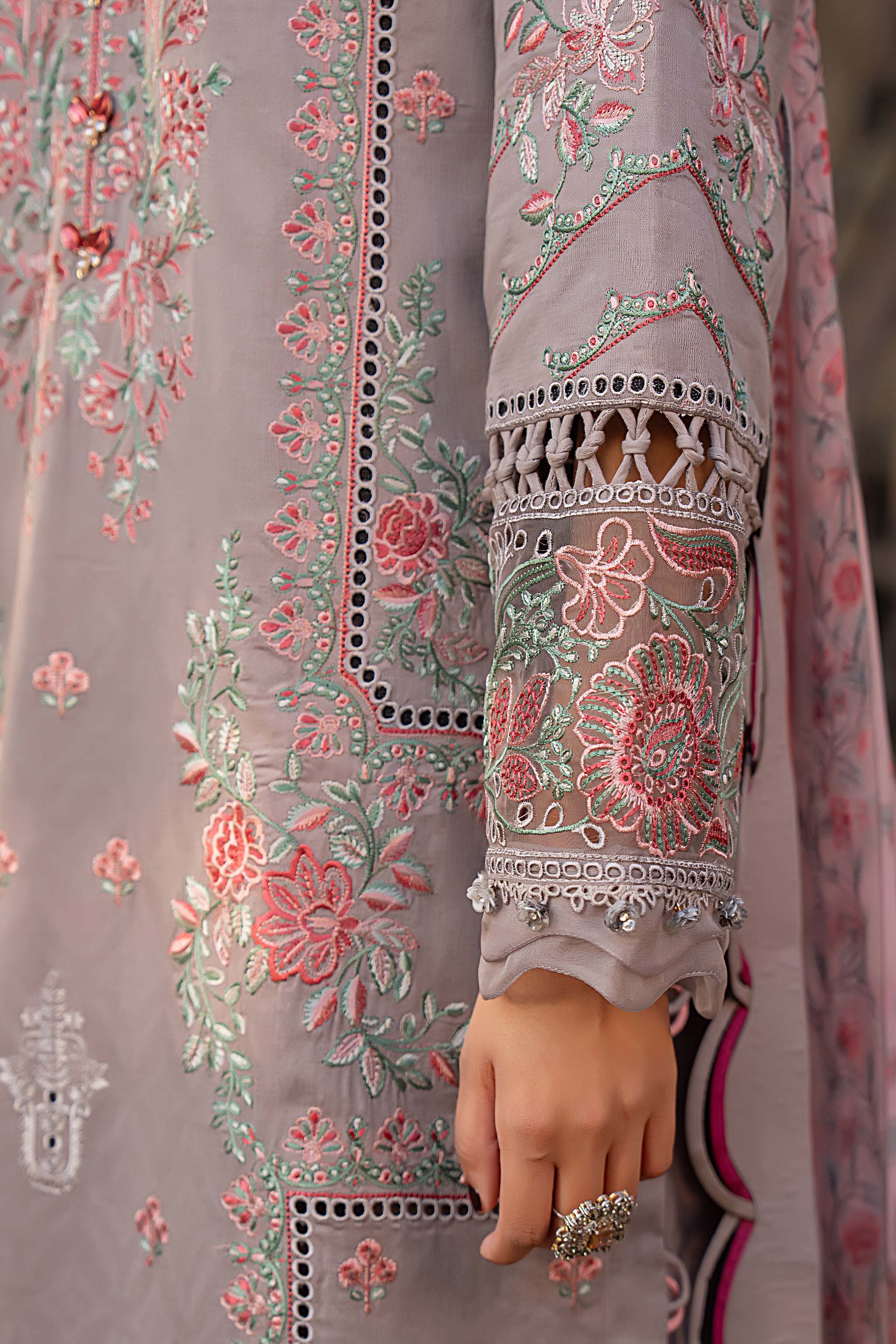 3 Piece Premium Unstitched Rosy Brown Embroidered Lawn Suit