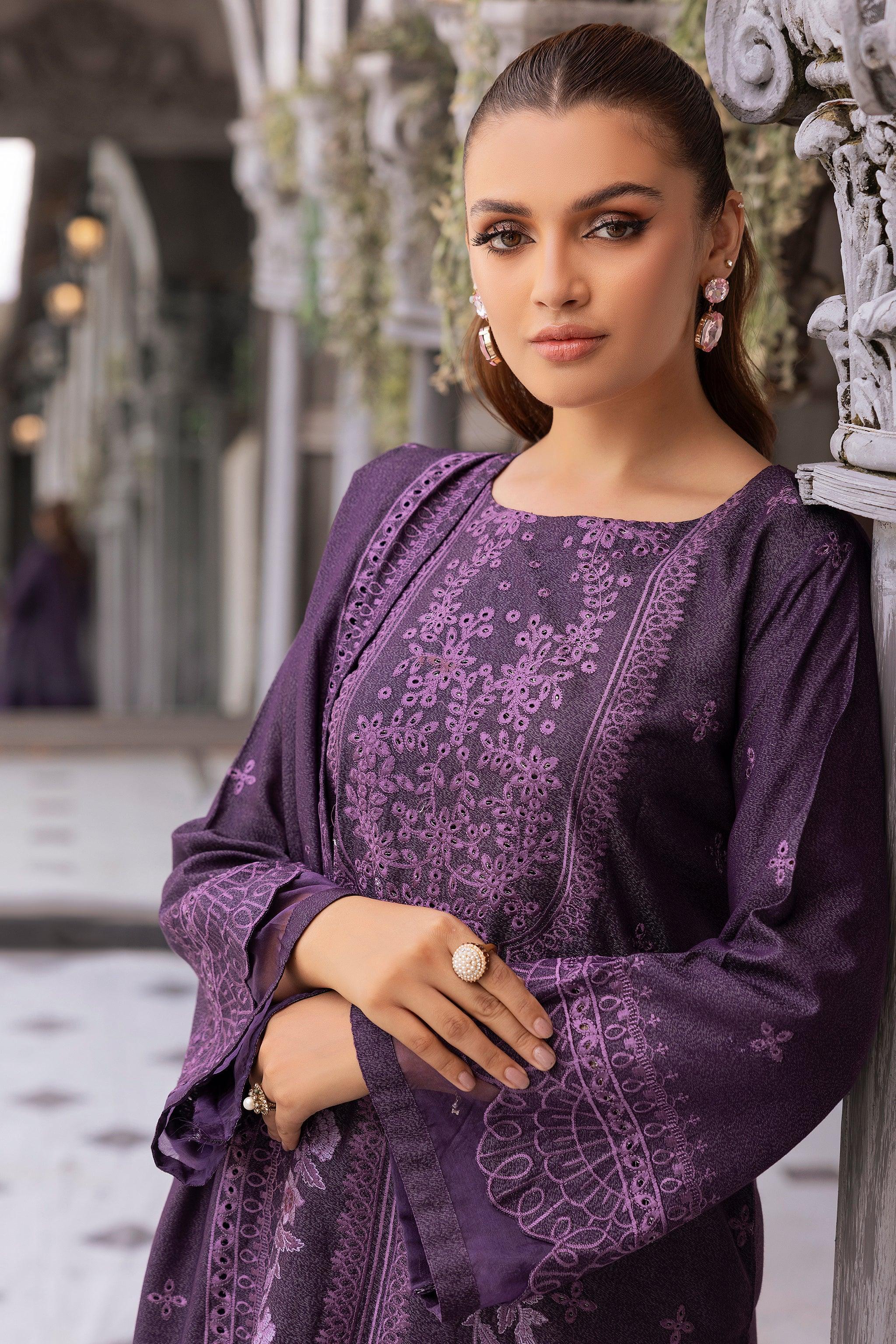 3 Piece Purple Embroidered Karandi Unstitched - (Vol-77/09)3P-W-24-D9 - SAFANOOR