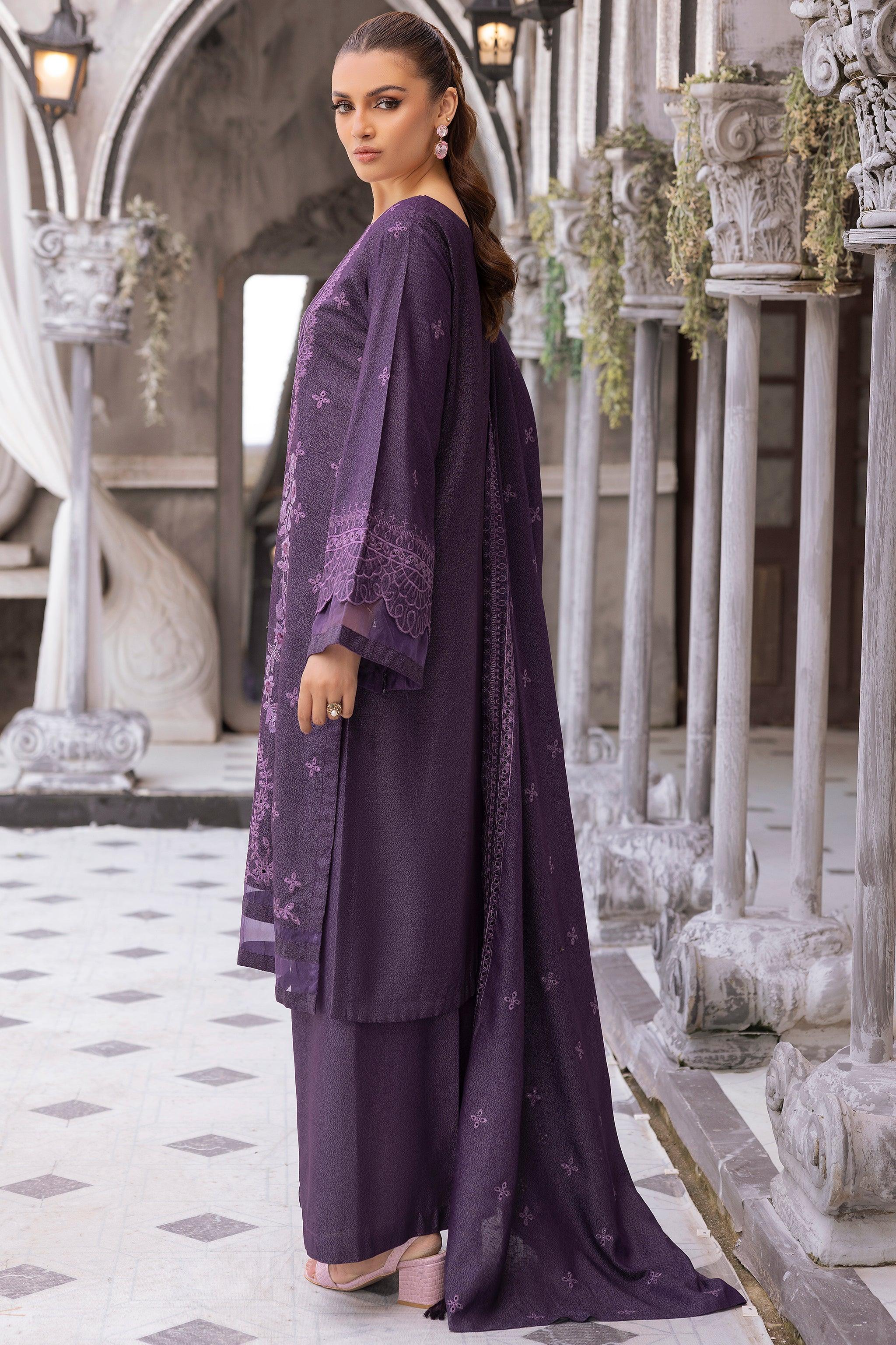 3 Piece Purple Embroidered Karandi Unstitched - (Vol-77/09)3P-W-24-D9- SAFANOOR