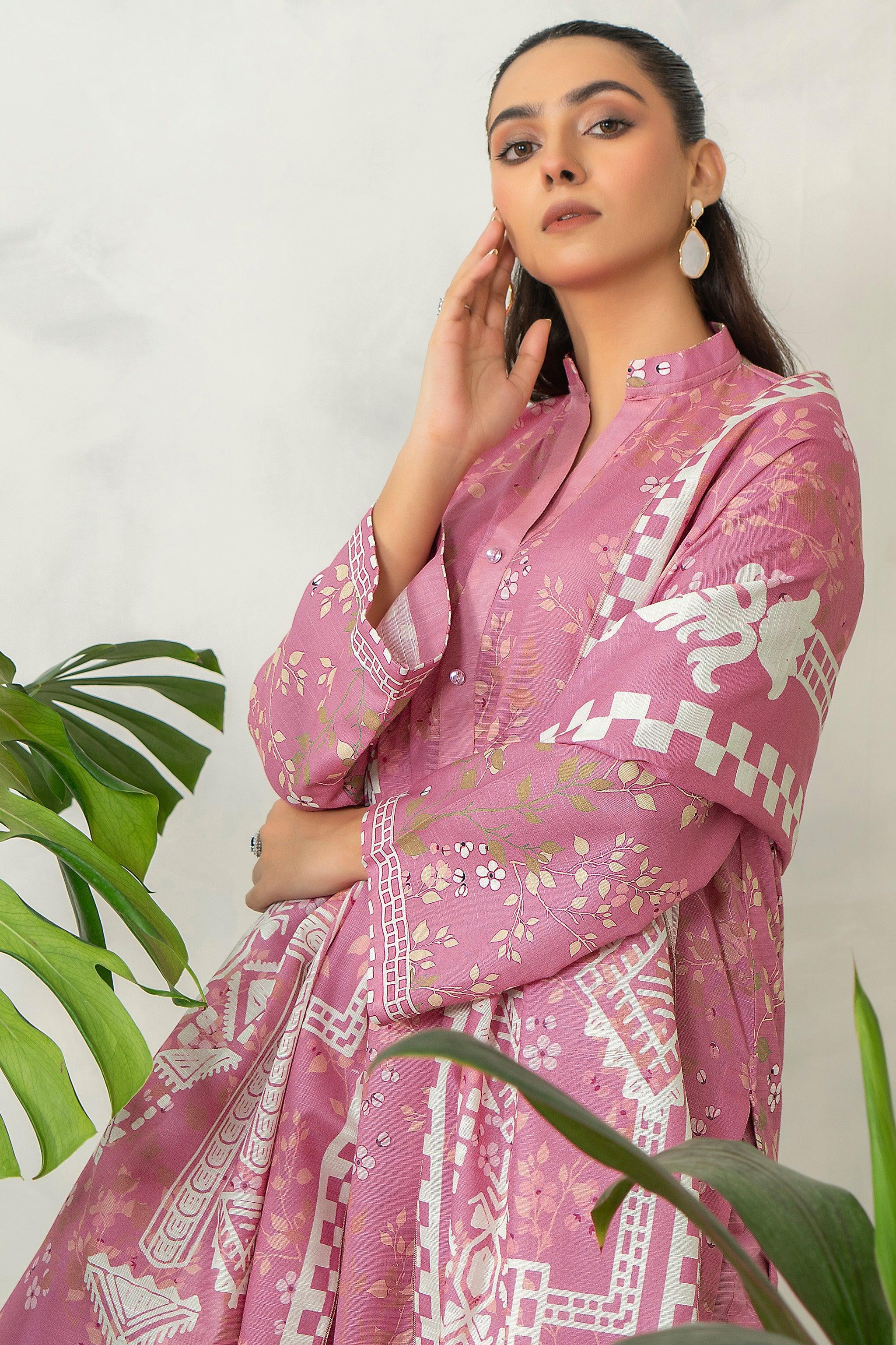 3 Piece Rose Pink Khaddar Unstitched - (Vol-84/13)3P-W-24-D10 - SAFANOOR