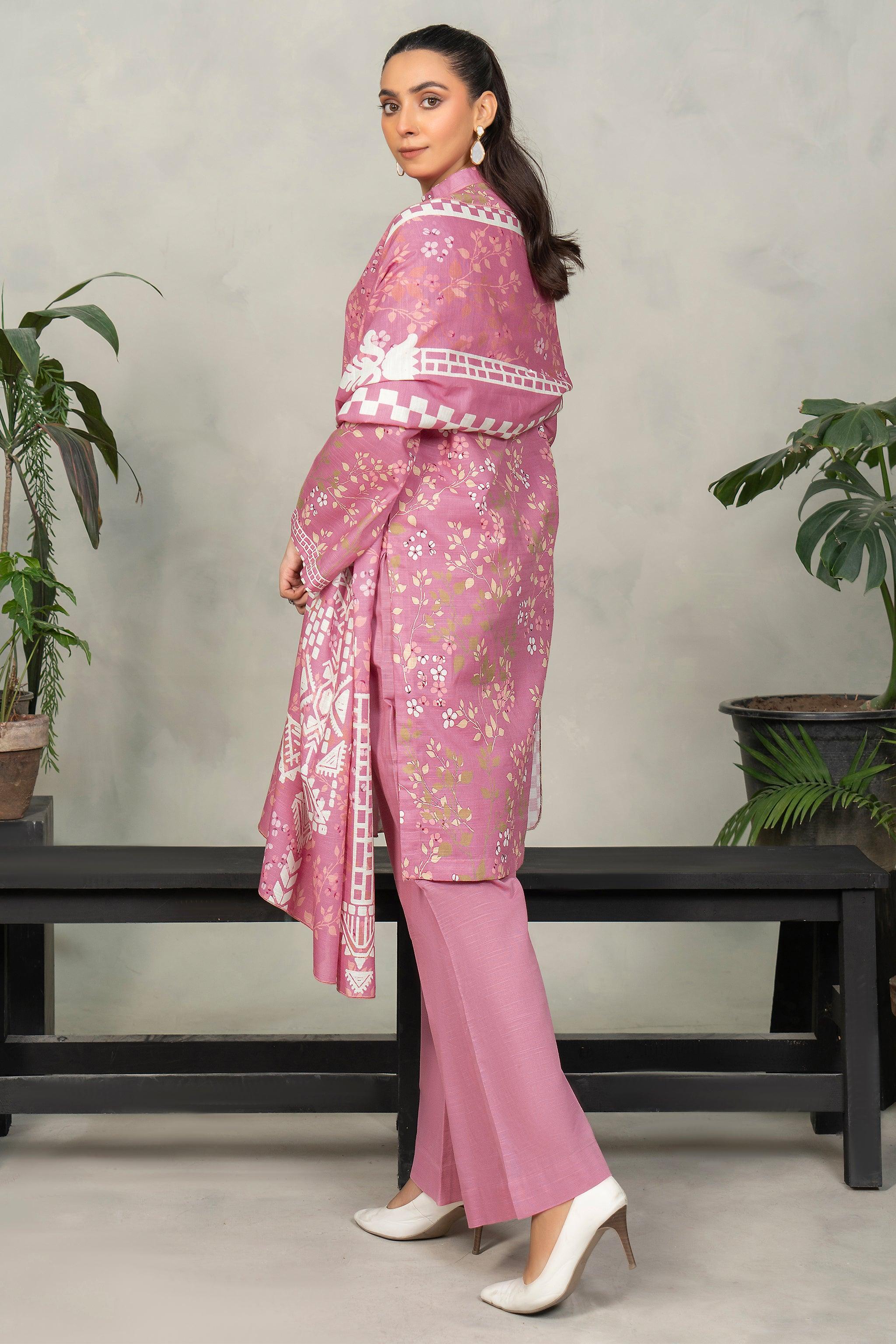 3 Piece Rose Pink Khaddar Unstitched - (Vol-84/13)3P-W-24-D10 - SAFANOOR