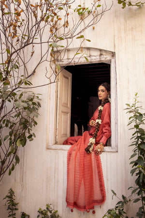 3 Piece Rusty Peach Embroidered Organza Lawn - SafaNoor