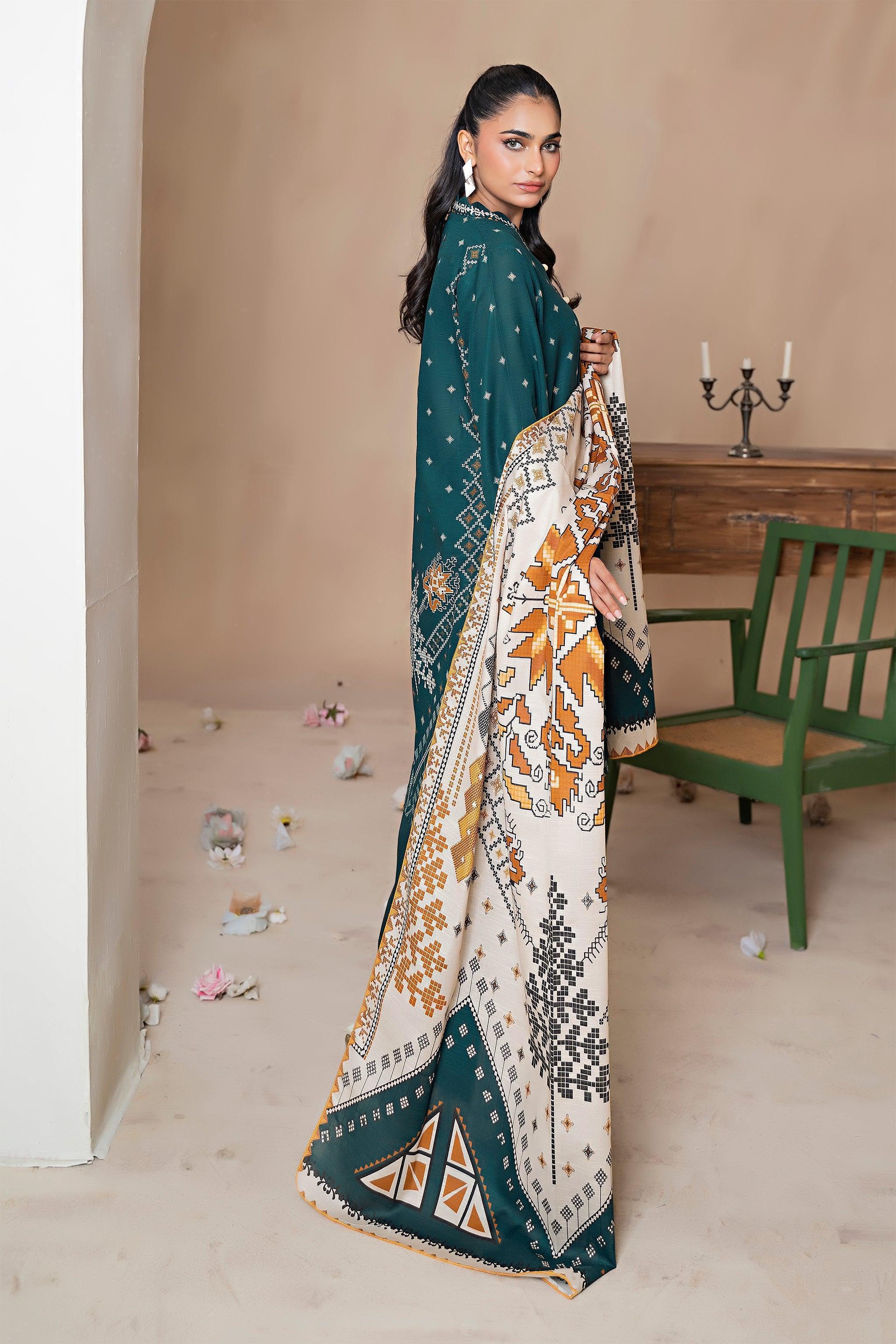 3 Piece Sea Green Khaddar Unstitched - SafaNoor