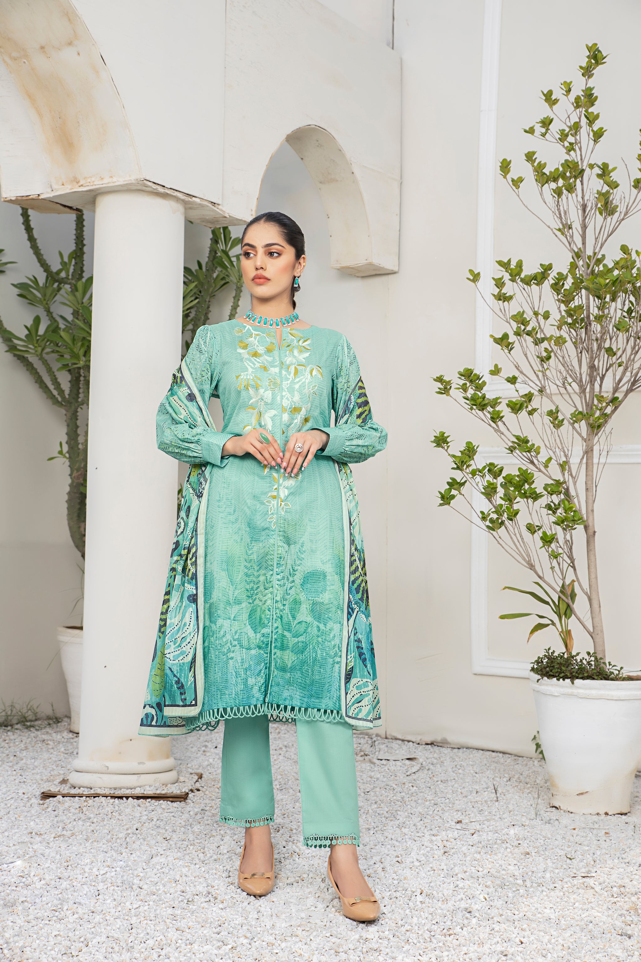 3 Piece Sea Green Unstitched Embroidered Lawn - (Vol-69/20)3P-S-24-D-2 - SAFANOOR