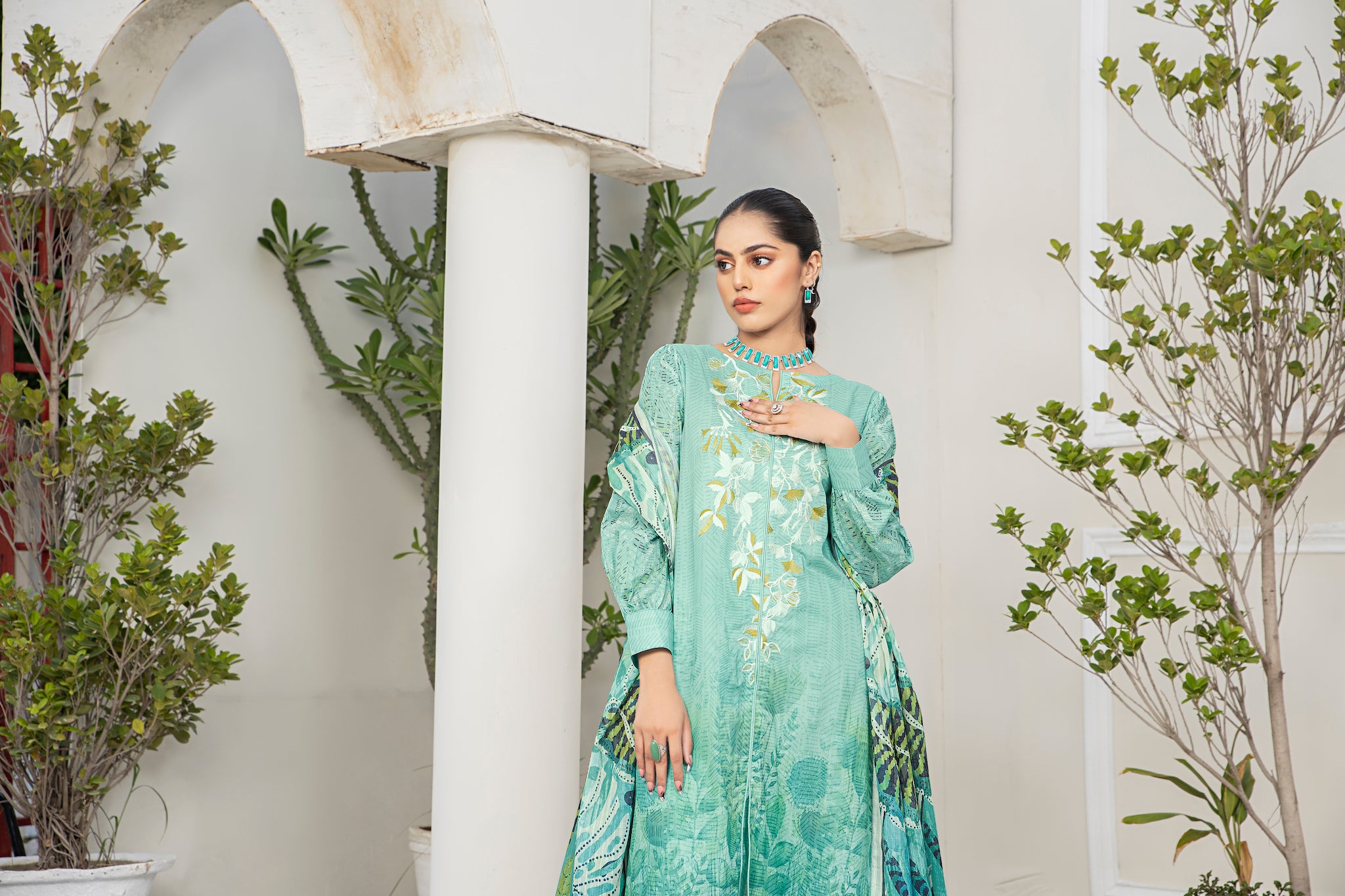 3 Piece Sea Green Unstitched Embroidered Lawn - (Vol-69/20)3P-S-24-D-2 - SAFANOOR