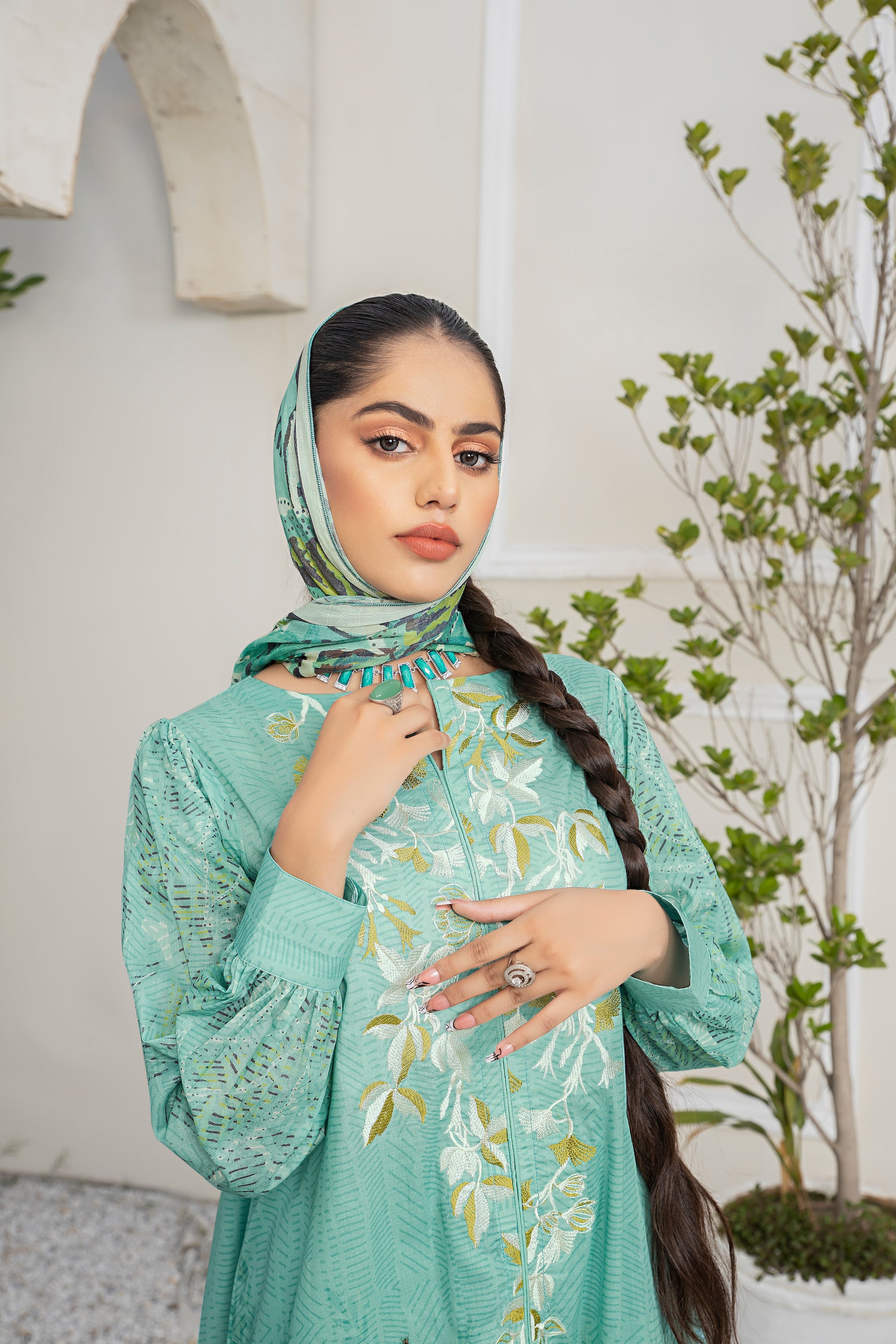 3 Piece Sea Green Unstitched Embroidered Lawn - (Vol-69/20)3P-S-24-D-2 - SAFANOOR