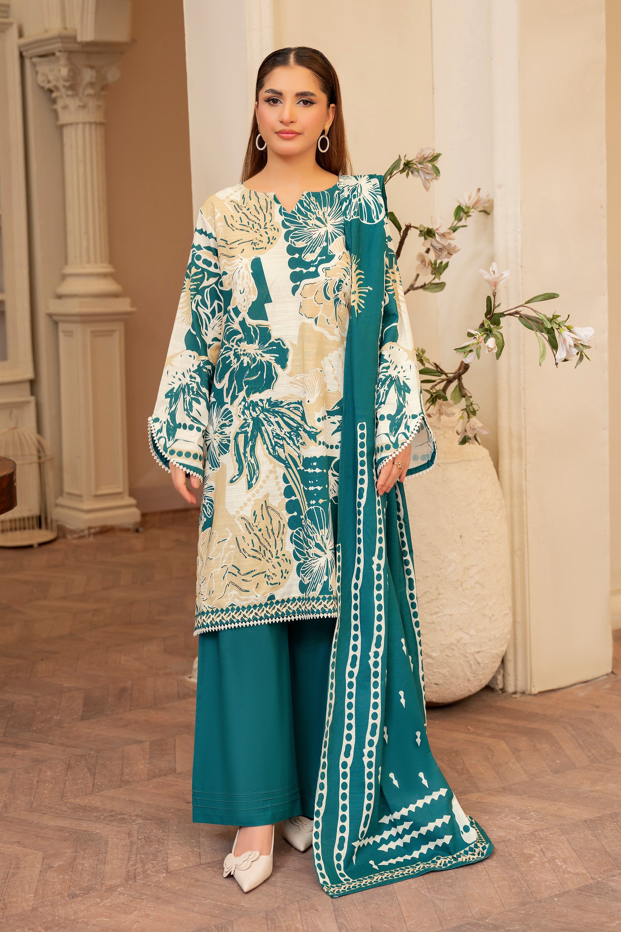 3 Piece Sea Green Unstitched Printed Khaddar Secondary image