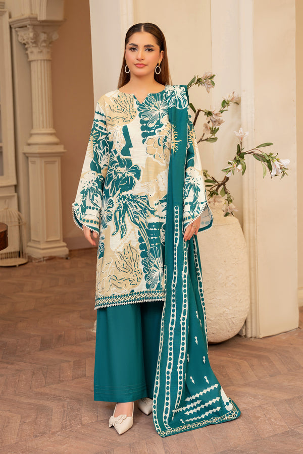 3 Piece Sea Green Unstitched Printed Khaddar - (Vol-109/09)D12 - SAFANOOR
