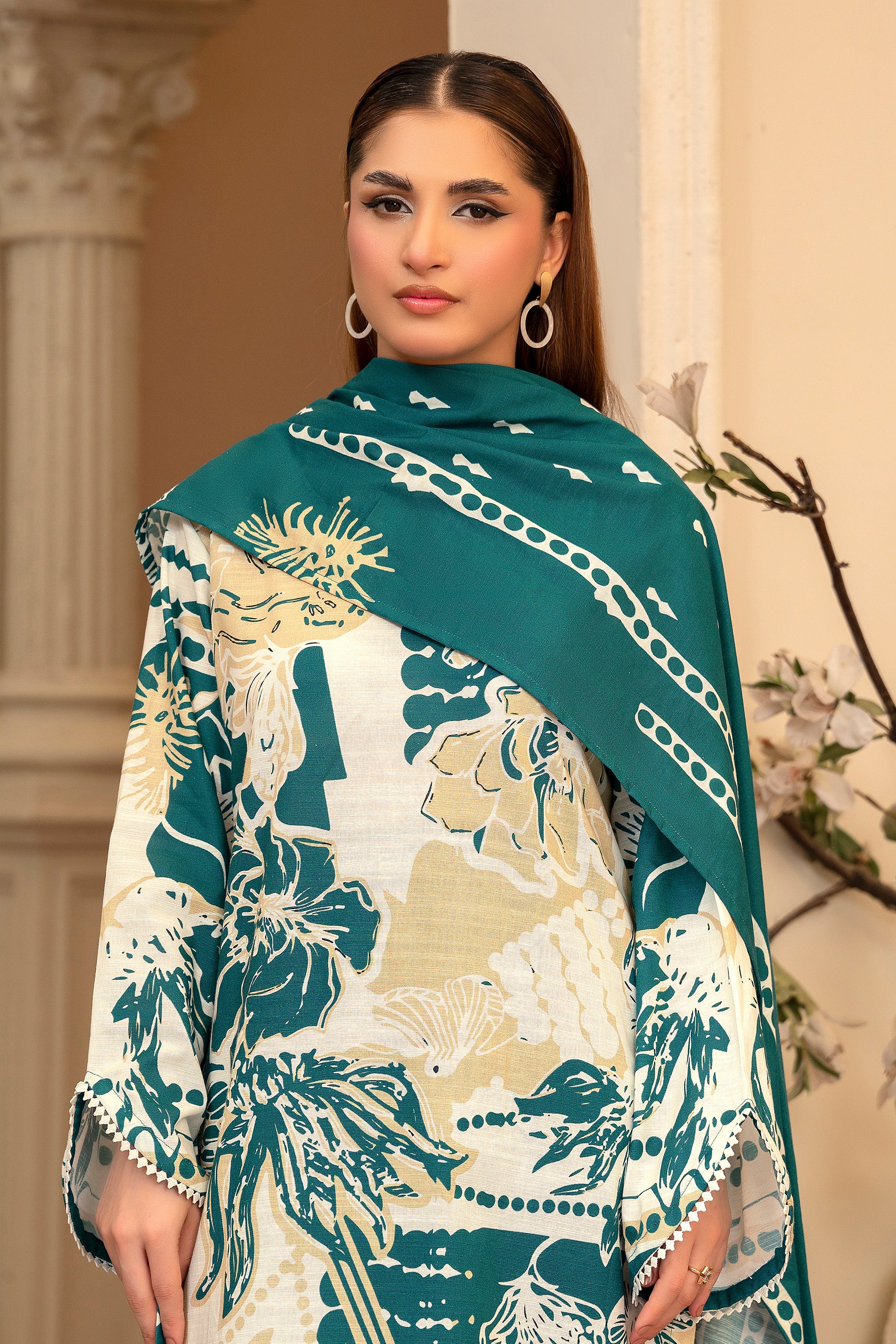 3 Piece Sea Green Unstitched Printed Khaddar - (Vol-109/09)D12 - SAFANOOR