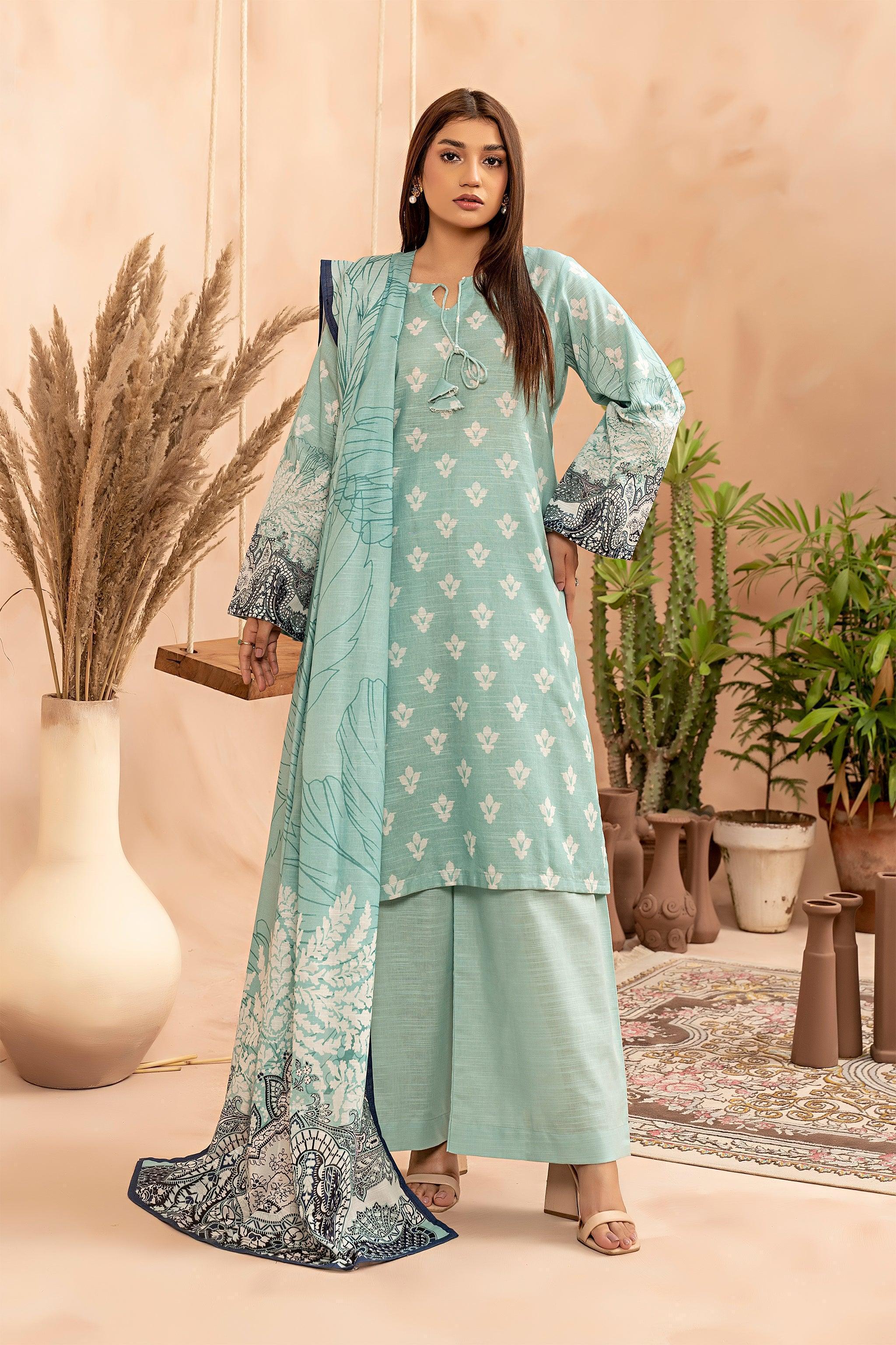 3 Piece Sky Blue Khaddar Unstitched - SafaNoor