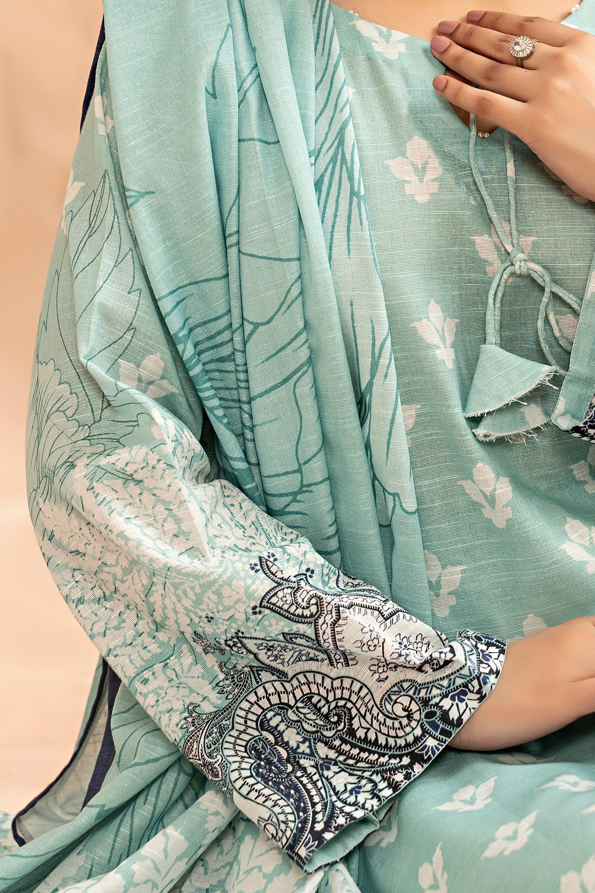 3 Piece Sky Blue Khaddar Unstitched - SafaNoor